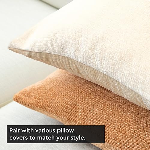 Miniatura 9 de Encasa Homes - Juego de 2 fundas de almohada de chenilla, natural, 18 x 18 pulgadas, color liso, texturizado, suave y liso, cojín decorativo