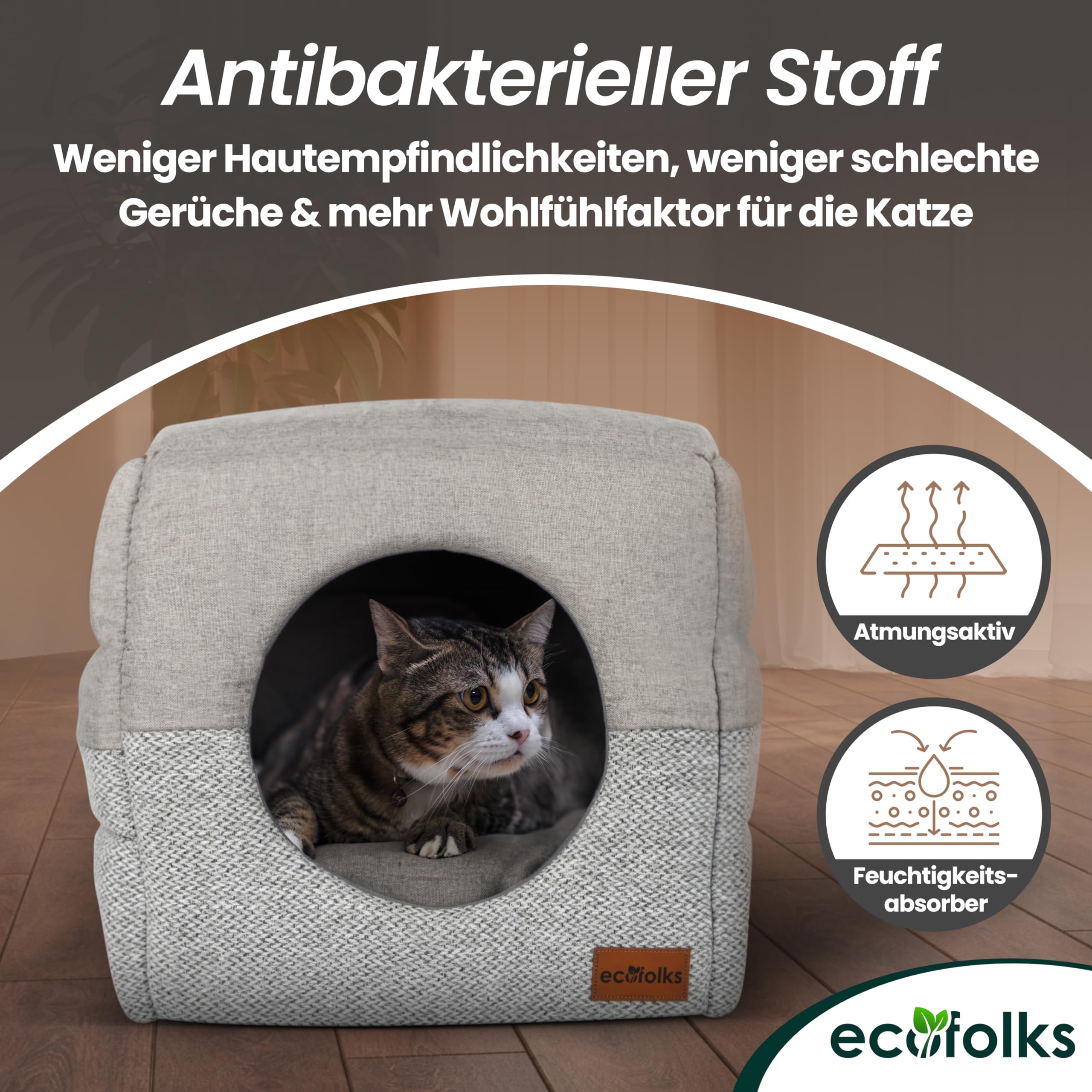 3in1 antibakterielles Katzenbett, Katzenhöhle | Sofa & Kuschelbett – wandelbar, stylisch & platzsparend | Perfekt für Moderne Wohnräume