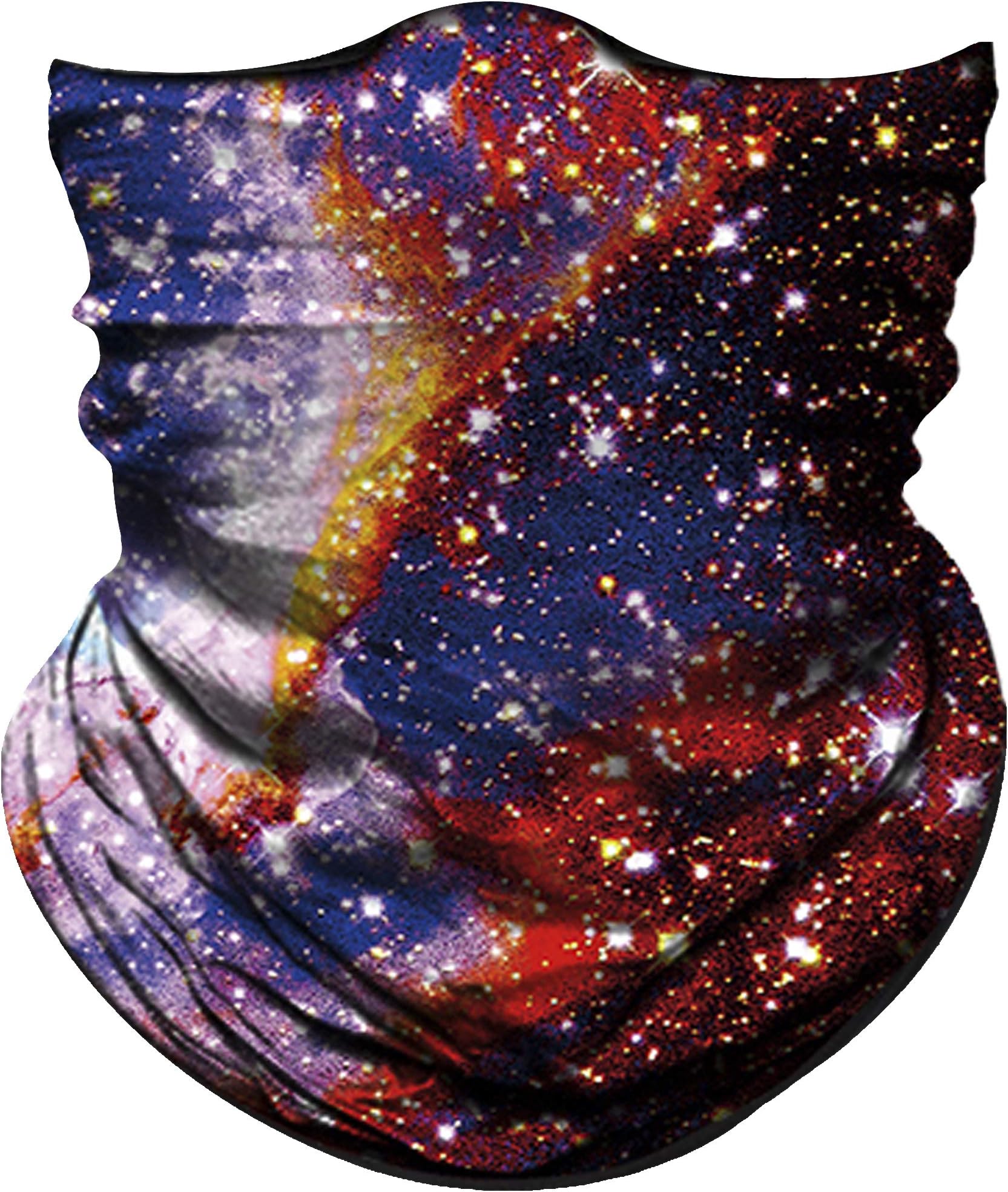 Obacle Seamless Bandana for Rave Face Mask Dust Wind UV Sun Protection Neck Gaiter Tube Mask Headwear Bandana for Women Men Festival Party Motorcycle Riding Fishing Outdoor (Starry Sky Blue Red 09)