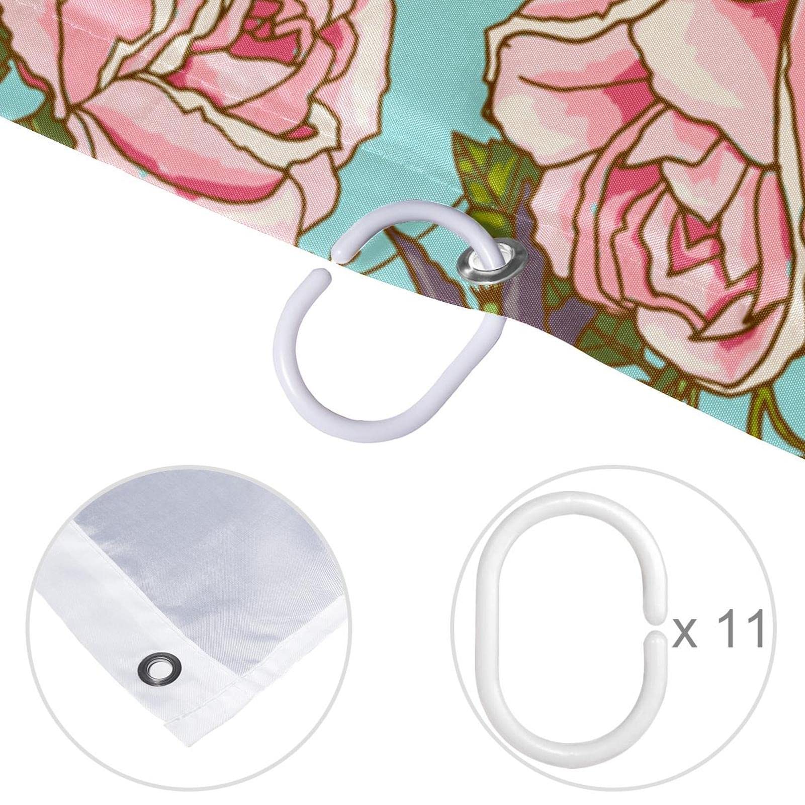 Tenda Da Doccia Floreale Retrò Anni '70, Con Margherite Rosa – 180x180 Cm – Tessuto Poliestere Con Ganci Inclusi - 3