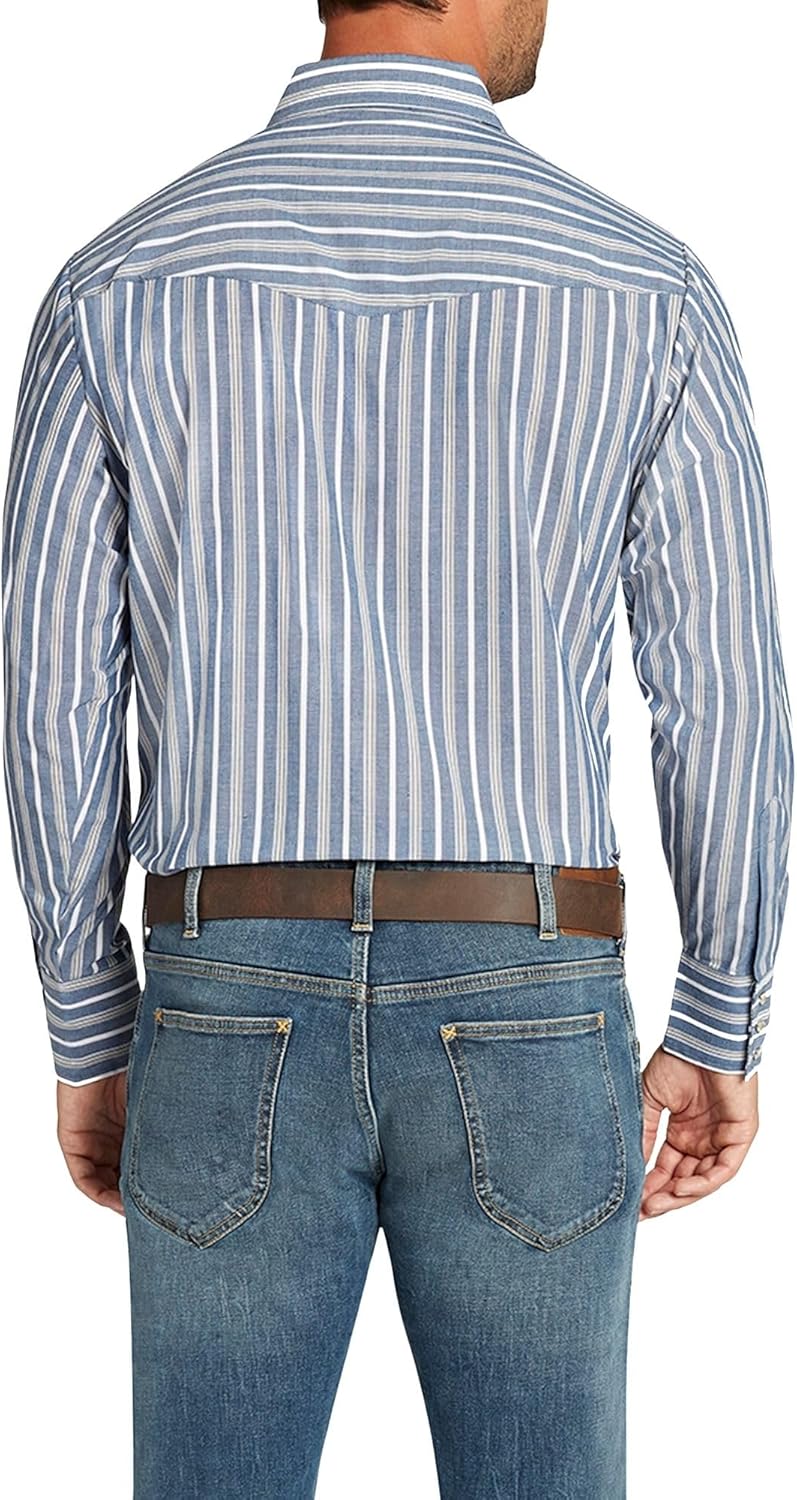 ELY CATTLEMAN Mens Long Sleeve Western Stripe, Blue, XL