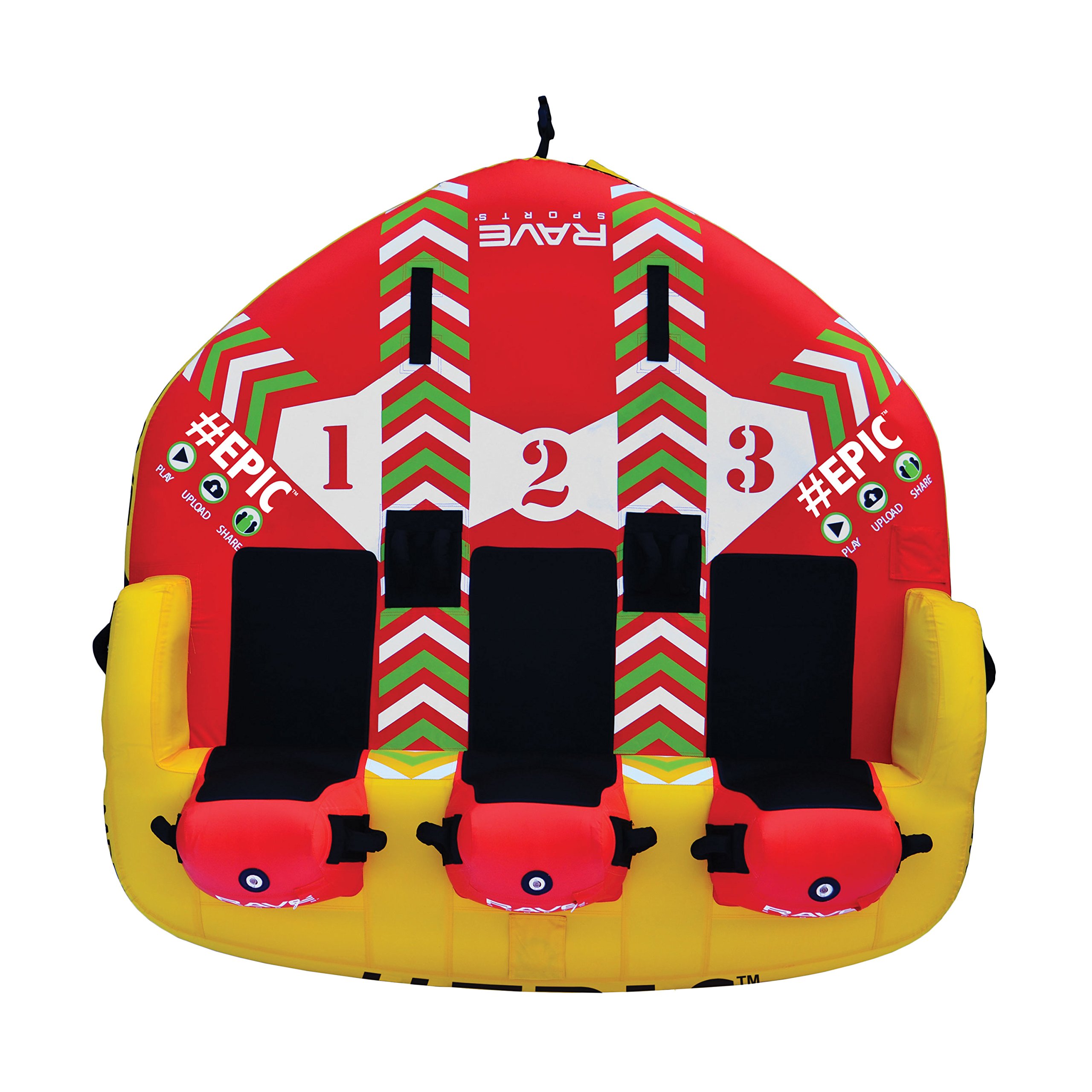 RAVE Sports Epic Towable Tube, 1-3 Riders, Dual Tow Points, Stable Couch-Style Seats with Backrest, Durable Nylon Cover, Neoprene Padding, Foam-Filled Reinforced Handles, Boat Towables-Tubes