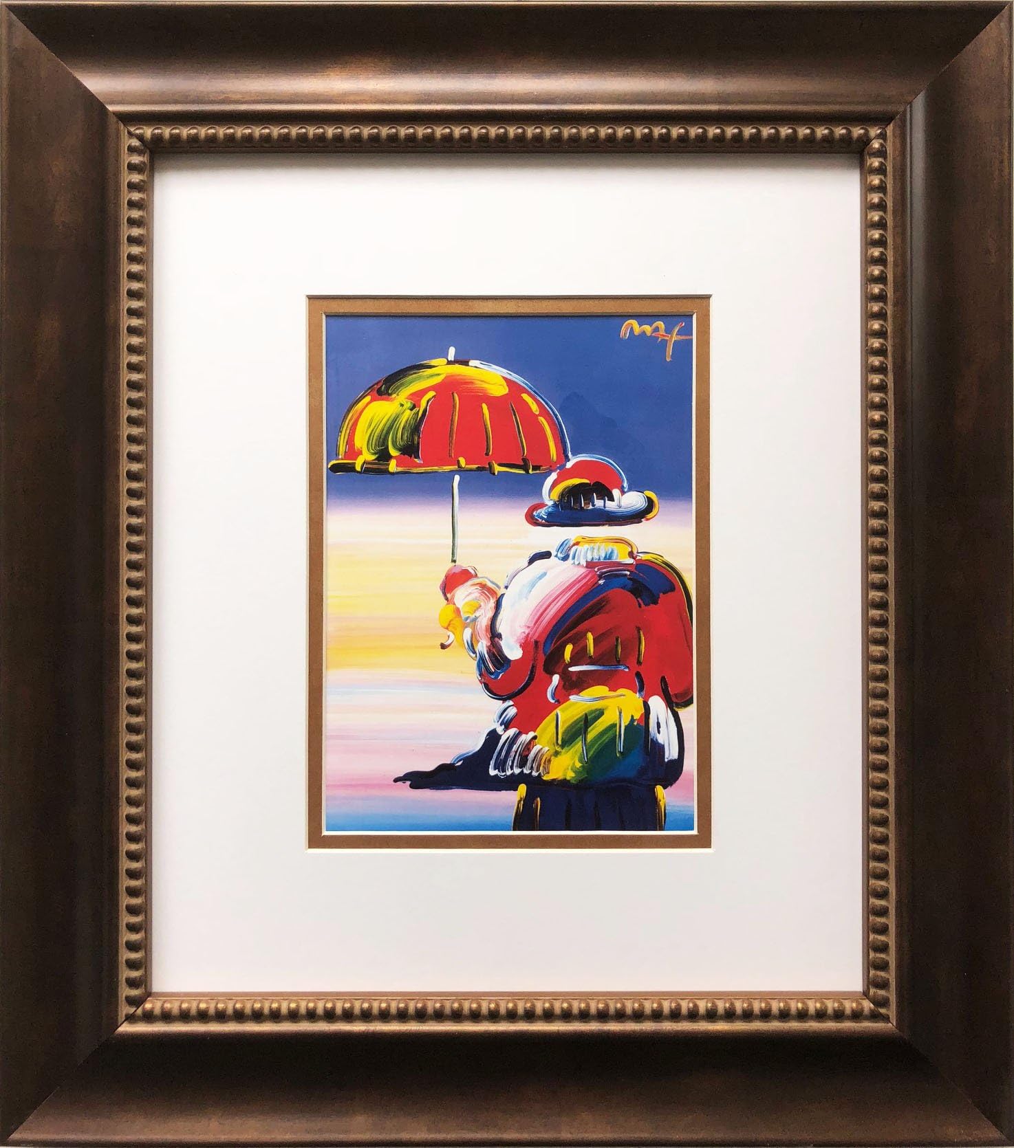 Peter Max "Umbrella Man at Sunset Newly Custom Framed Art Print 15" x 17"