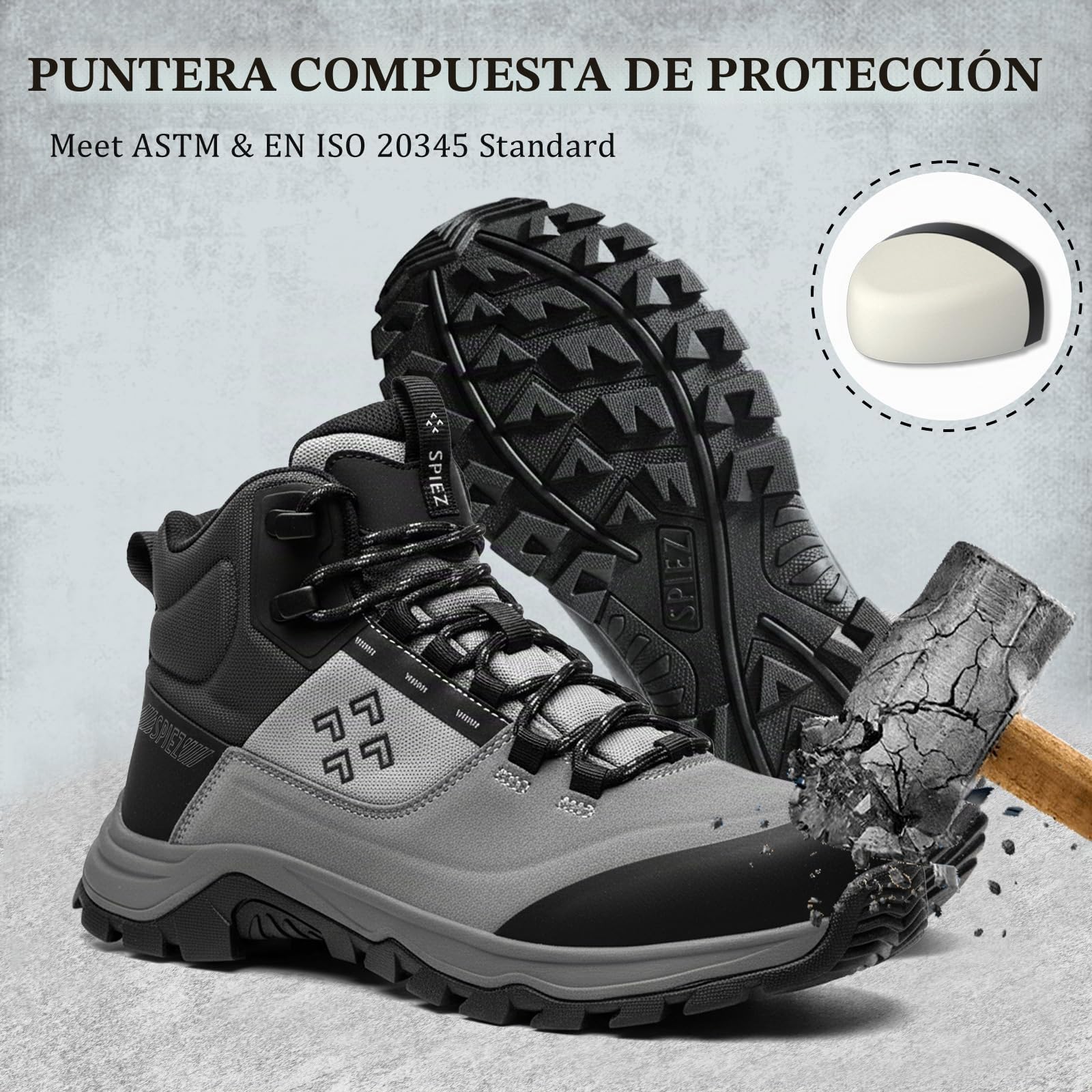SPIEZ Zapatos de Seguridad para Hombre S1 Ligero Botas de Trabajo ESD | Antideslizante Calzado de Seguridad punta Composite, Antiestático Zapatillas de Trabajo Caña Alta ESD Boots Hombre