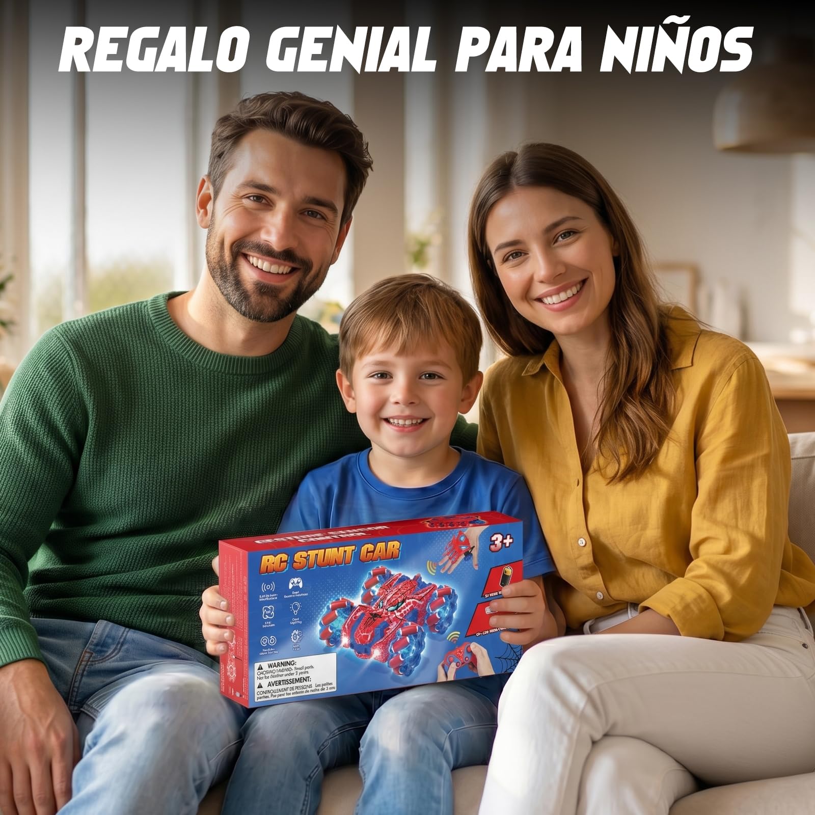 Spider Coche Teledirigido con Reconocimiento de Gestos a Partir de 4 5 6 7 8 9 10 11 12 años, Coches RC Doble Cara con Iluminación Completa, 2,4 GHz Coche Stunt RC Recargable con Mando a (Rojo)