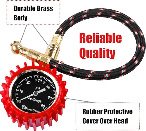 Miniatura 8 de Medidor de presión de neumáticos de 0 a 60 PSI  Calibre de neumáticos de alta precisión con esfera brillante grande de 2 pulgadas fácil de leer,