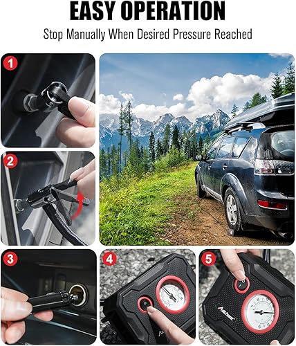 Miniatura 7 de AVID POWER Inflador de neumáticos de 12 V, compresor de aire portátil para automóvil con indicador de pantalla y luz LED, bomba de aire para