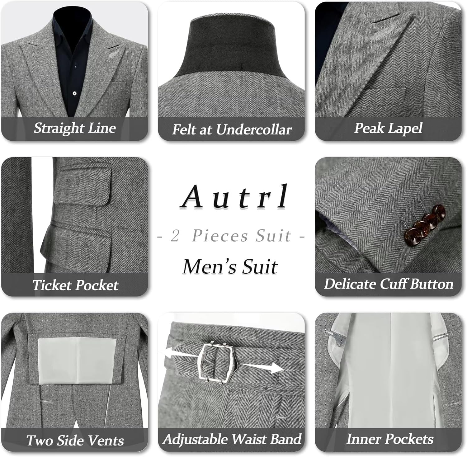 Mens Suits 2 Piece Herringbone Tweed Suit for Men Slim Fit Suit Set Formal Wedding Prom Tuxedos Business Tweed Suit