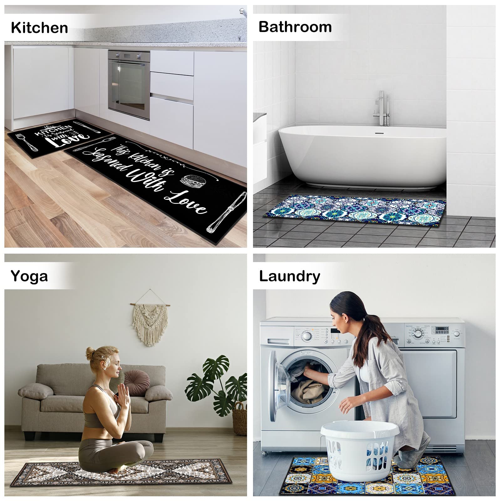 Lot de 2 Tapis de Cuisine antidérapant Lavable, 40x60 + 40x120 cm