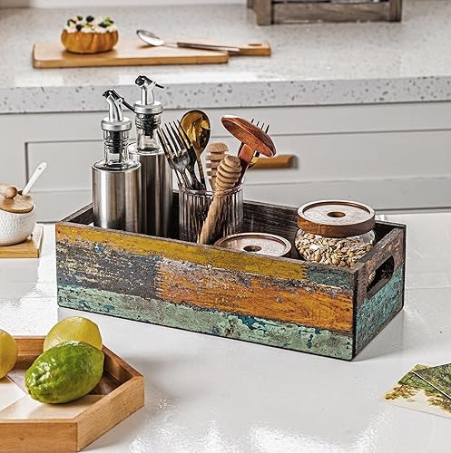 Miniatura 8 de TIMRIS Caja de almacenamiento de madera envejecida de granja, caja de decoración rústica para baño, cesta decorativa para tanque de inodoro, bonito