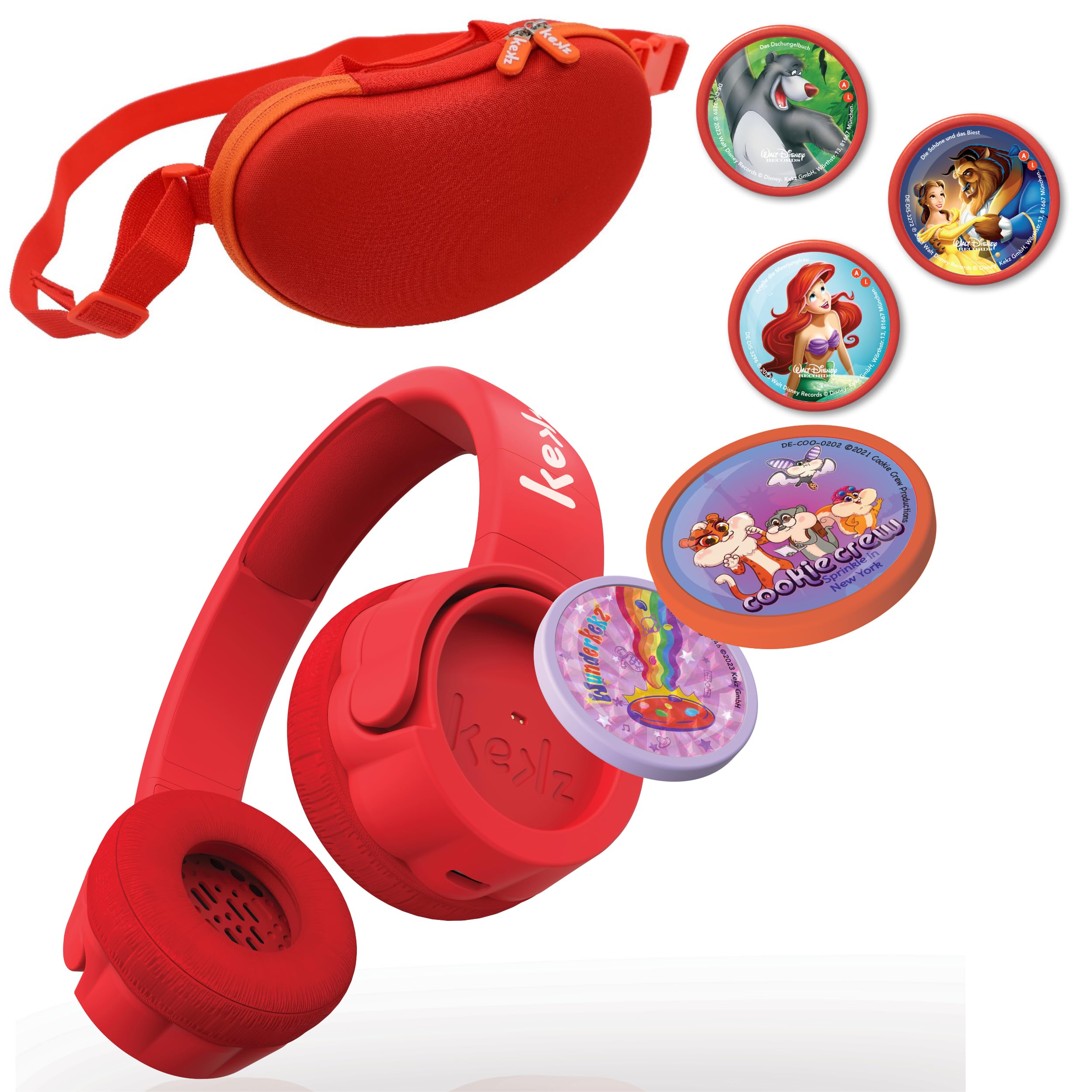 Kekz Kit de démarrage Premium Rouge : Amazon Exclusif avec Grain de Biscuit Rouge, 3 puces Audio Disney, Cookie Crew, Jeu Audio Wunderkekz (Casque pour Enfants, Casque de Voyage pour Les déplacements