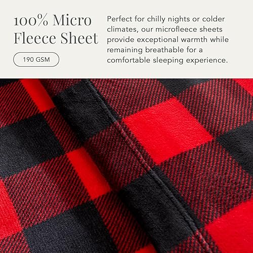 Miniatura 5 de NY Loft Juego de sábanas de microvellón ultrasuave, esquinas muy profundas, vellón muy cálido, cómodo y aterciopelado, tamaño Queen, color rojo y