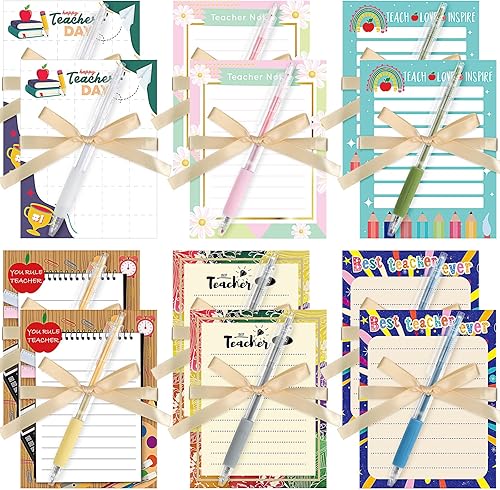 Lincia 12 juegos de notas adhesivas para profesores, regalos de agradecimiento para profesores, con bolígrafo, bloc de notas forradas para