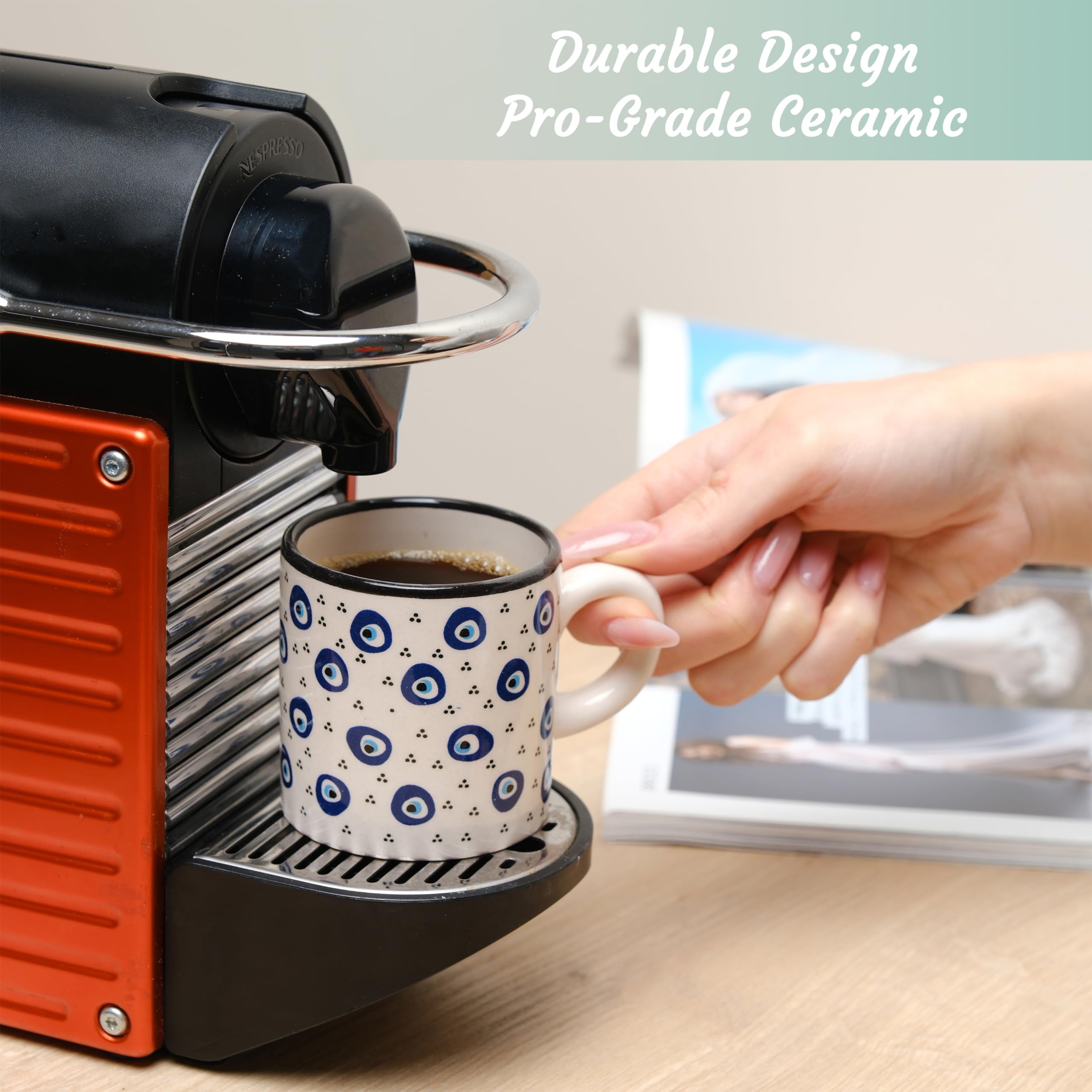 Keramische espressokopjes, 140 ml espressokopjes, set van 4, handgemaakte espressokopjes, 2,75 inch espressomokken, veelkleurige Demitasse-kopjes, magnetron- en vaatwasmachinebestendige