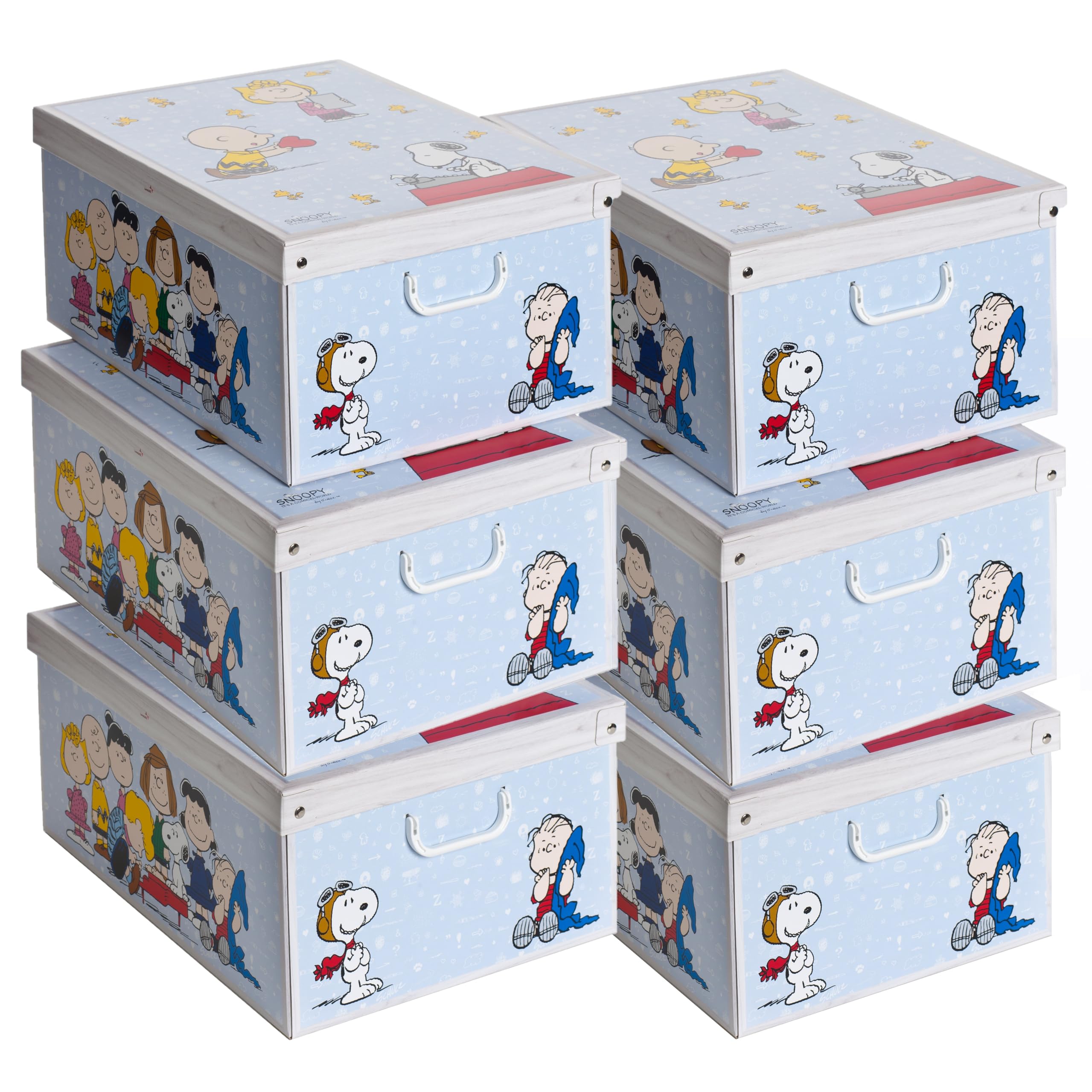 Set 6 Scatole Armadio Portaoggetti Snoopy – Organizer Cambio Stagione in Cartone 39x50x24 cm – Made in Italy, Resistenti, Facili da Montare, con Maniglie, per Vestiti Lenzuola Coperte Giochi Documenti