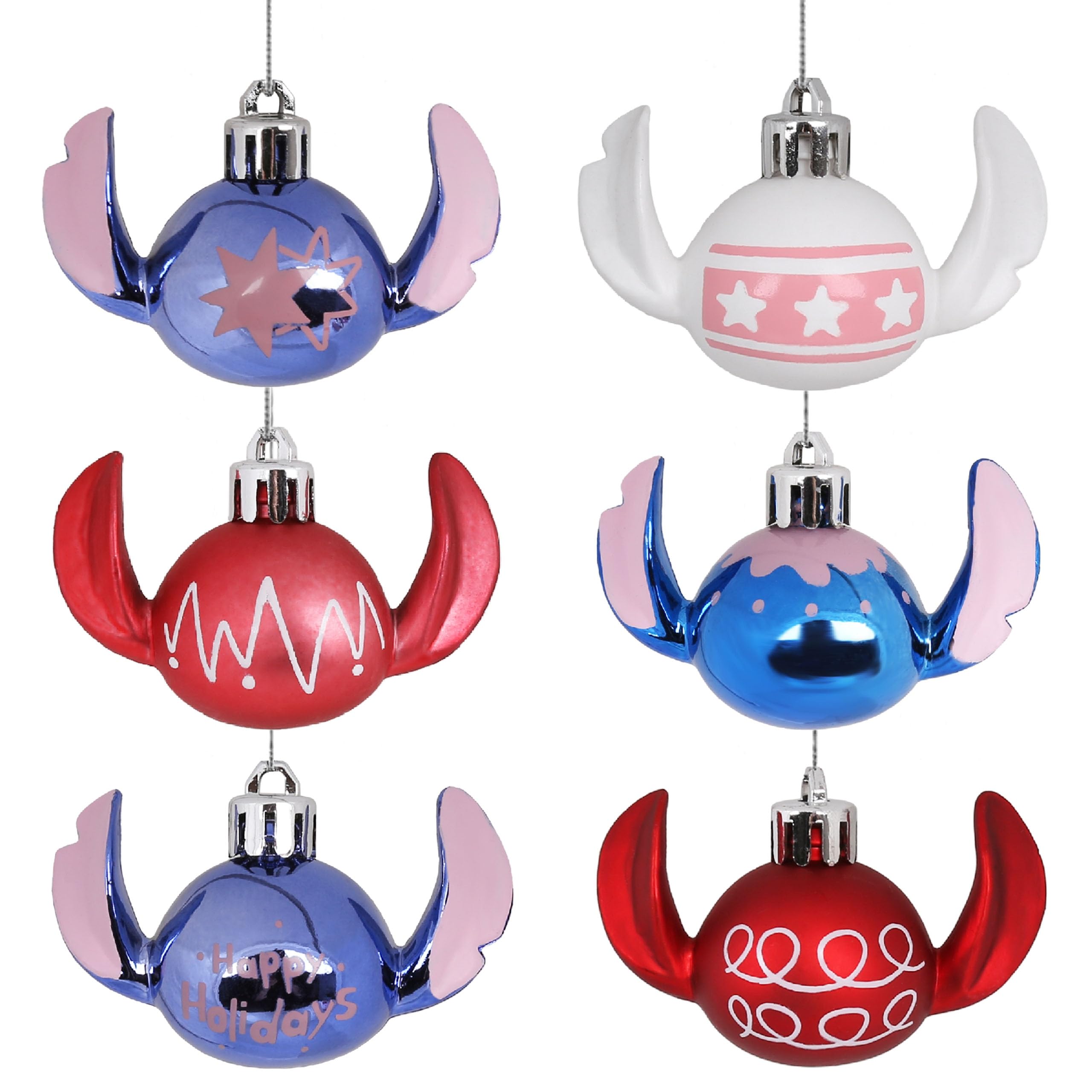 Sarcia.eu F Disney Stitch Christmas Bauble Set, Unbreakable Tree Baubles, Plastic Christmas Tree Decorations, Set 6 Pieces (F)