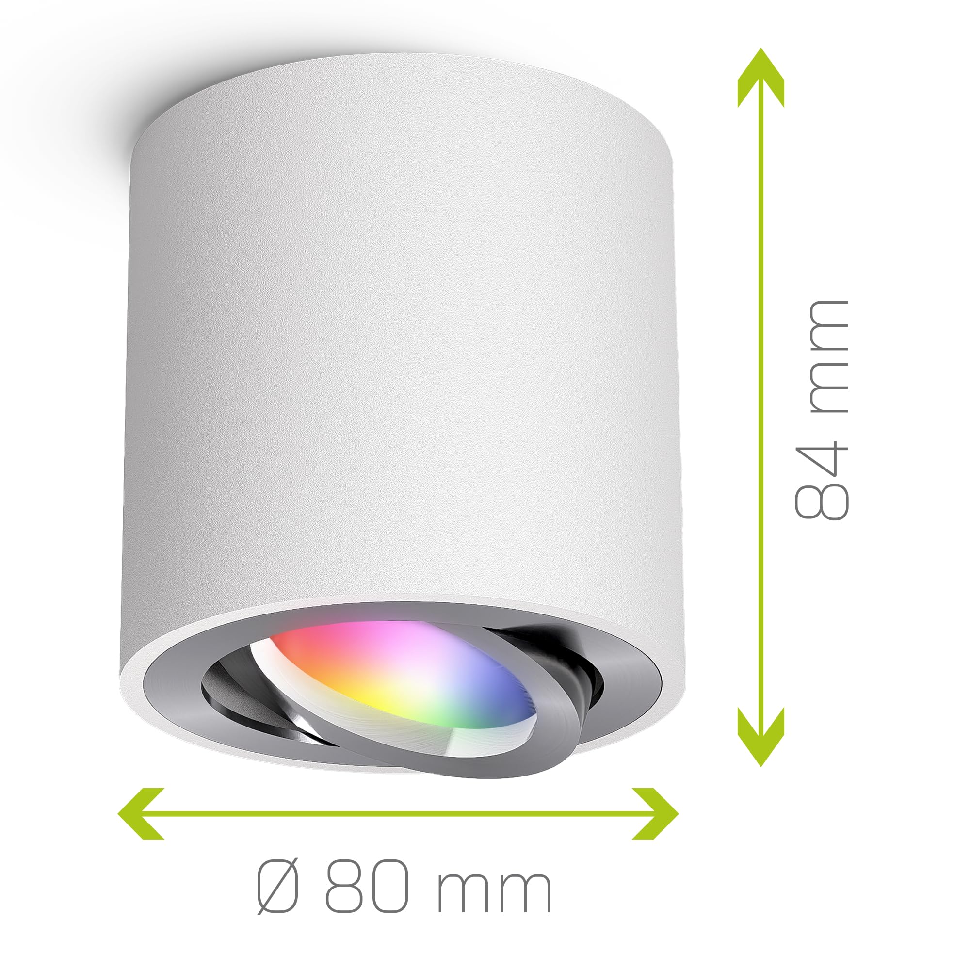 linovum CORI Aufbauleuchte rund weiß Alu mit LED GU10 dimmbar WLAN RGBW Lampe - Deckenlampe Spot kompatibel mit Alexa, Google, Siri