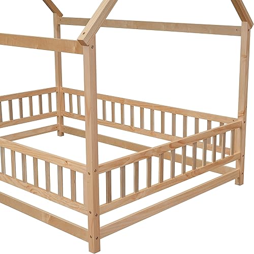 Miniatura 94 de Bellemave Cama Montessori de madera con valla y techo para niños, marco de cama individual para niños, niñas (individual, blanco)