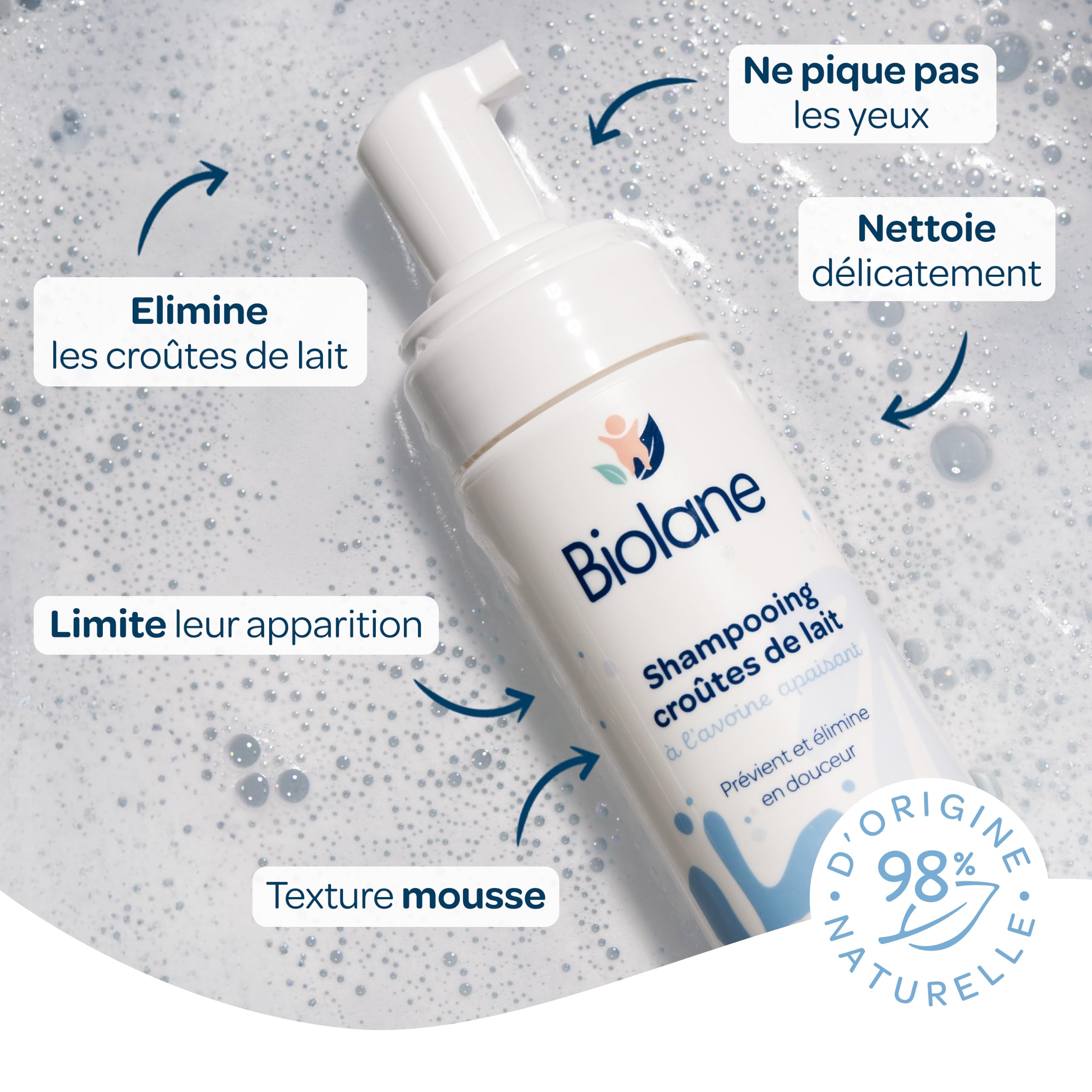 Biolane BBIOLANE - Szampon dla niemowląt ze skórkami mlecznymi 150ml - delikatny zabieg - 98% naturalny - kojący - testowany dermatologicznie - wyprodukowany we Francji