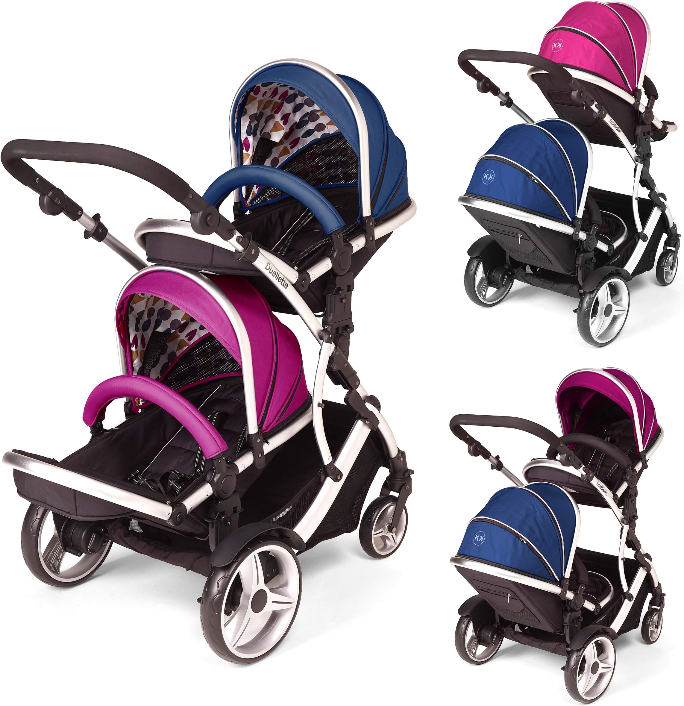 Kids Kargo Hybrid Pram Double Pushchair (Raspberry and Blueberry)