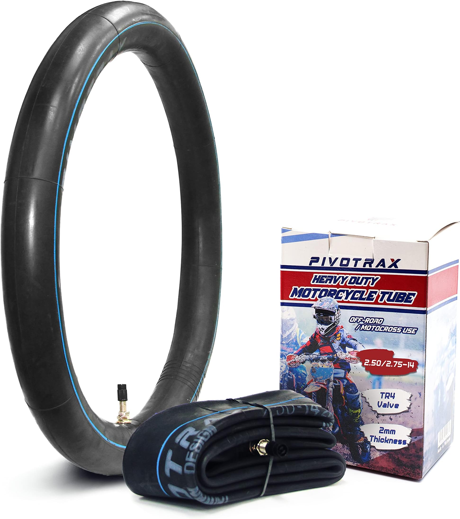 PIVOTRAX 2.50/2.75-14 (60/100-14) 14" Heavy Duty Mini Dirt Bike Inner Tube - 2 mm Reinforced Thickness - TR4 Valve Stem Straight