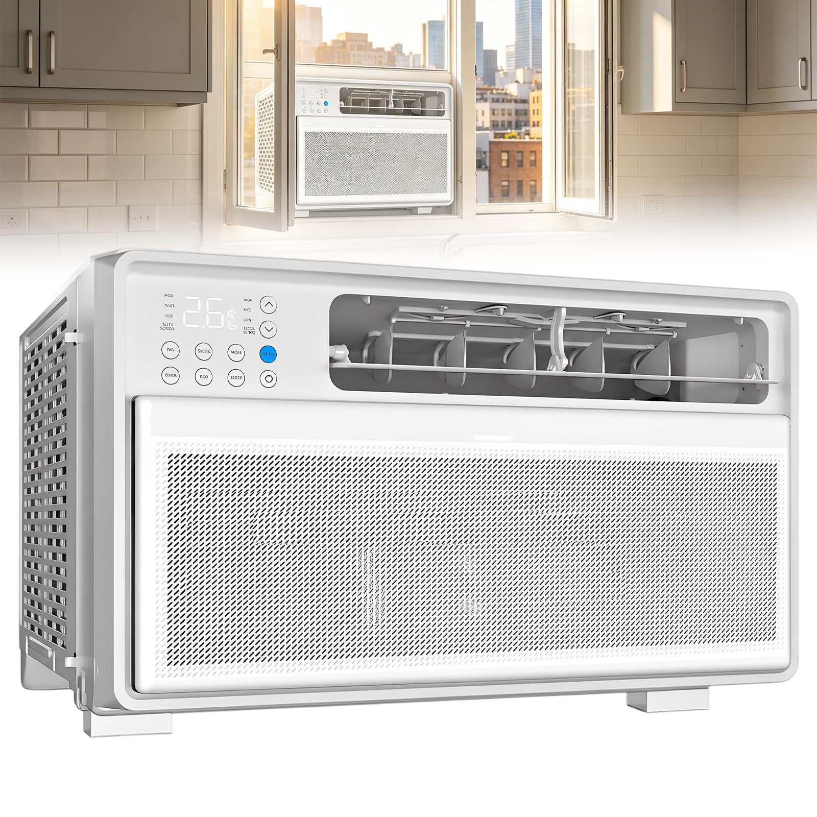 Wangyingxu 9,000 BTU Window Air Conditioner, Dual DC Inverter Window AC Unit with Remote Control, Cooling, Fan & Dehumidifier Modes, Quiet Energy Saving Air Conditioner for Bedrooms, Apartments
