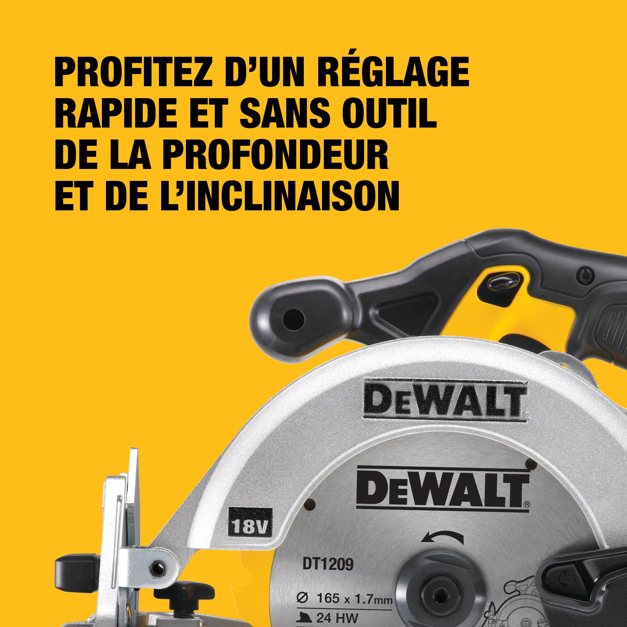 DEWALT - Scie circulaire 18V sans fil avec coffret TSTAK - 3700 trs/min - lame carbure 24 dents 165 mm - inclinaison de lame 50° - profondeur de coupe Max à 90° de 55 mm - DCS391NT- XJ