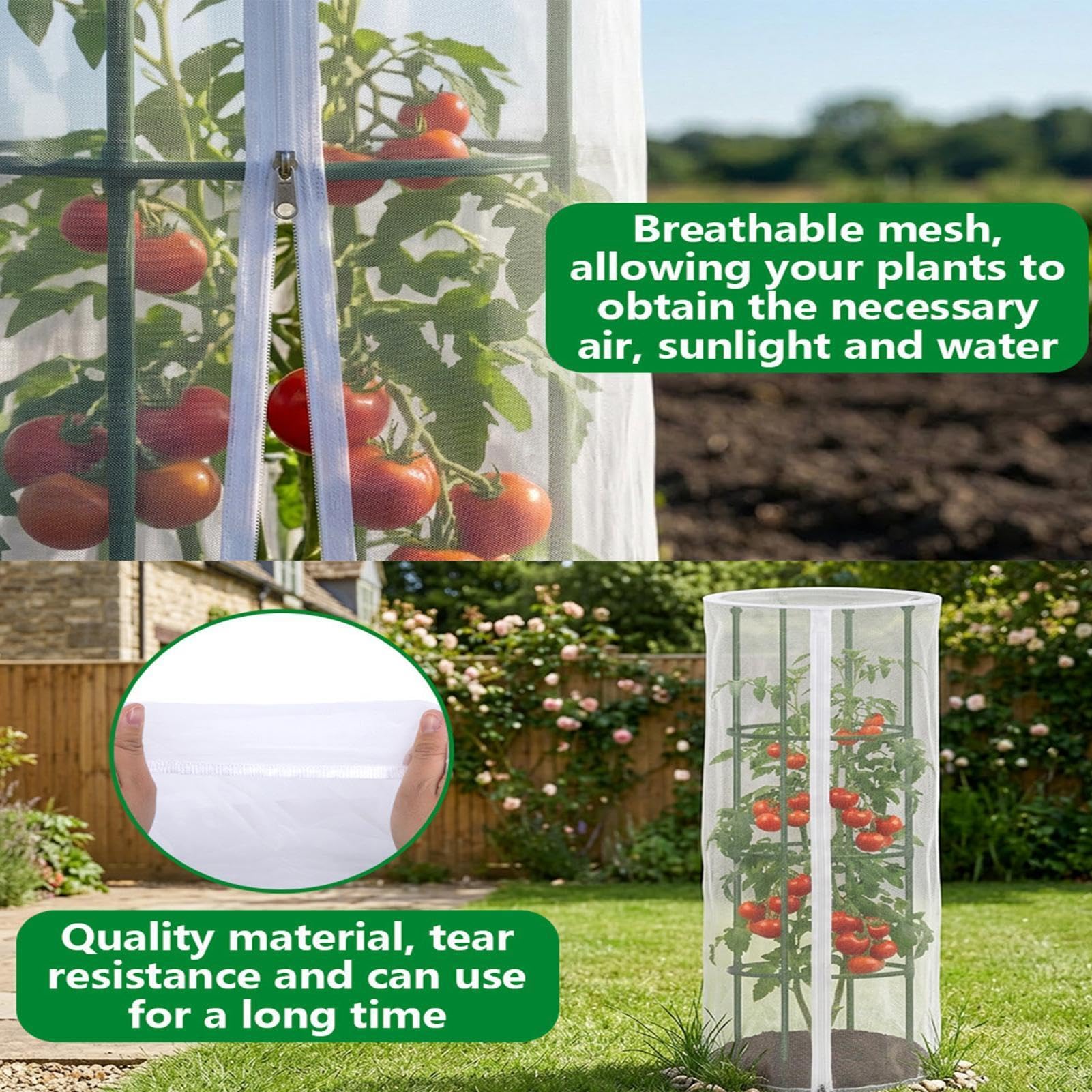 Red Protectora para Plantas Barrera Protectora con Cremallera para Animales | Barrera para Pájaros en Plantas de Tomate con Jaula Verduras Flores Guisantes Pepinos Árboles Frutales Arbus