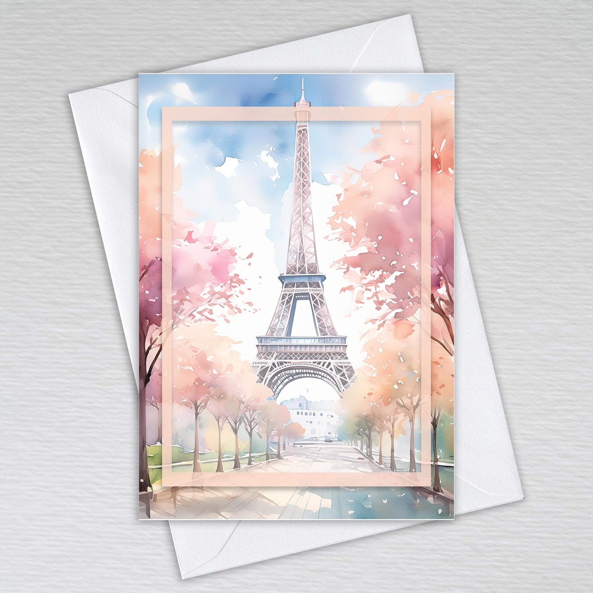 Paris Themed Blank Note Cards with Envelopes, A6 Postcard Style Non-folded, Chic Artist French Style: Watercolour Eiffel Tower Note Cards (Pack of 20 with Envelopes)