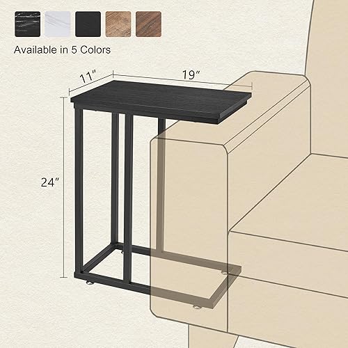 Miniatura 3 de VECELO Mesa auxiliar en forma de C para sofá y cama, bandeja de TV para sala de estar, dormitorio, 2 unidades, color negro