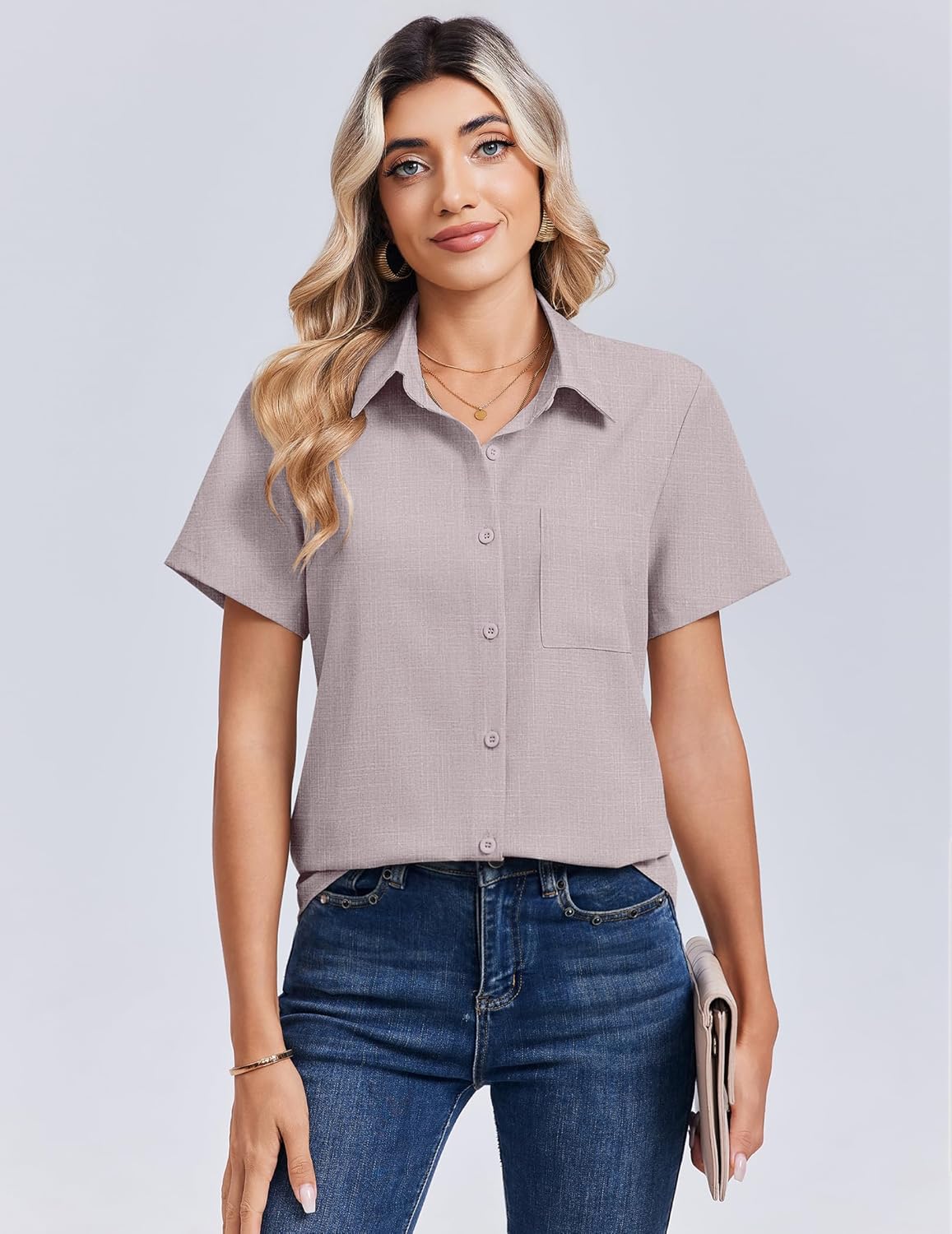 Zeagoo Women Blouses Short Sleeve Button Down Shirts Business Casual Dressy Work Tops Summer Spring Clothes - Image 2