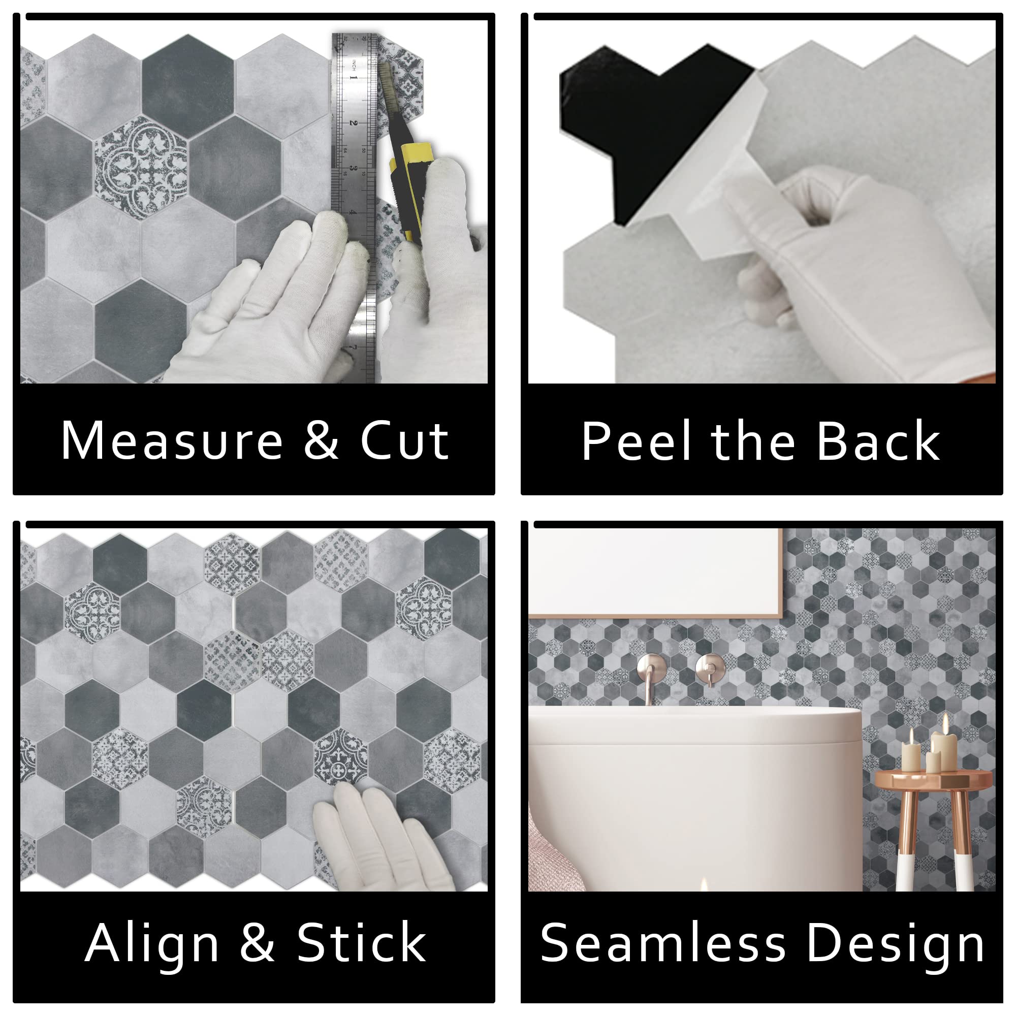 The Tiles Plaza Backsplash Peel and Stick, piastrella decorativa da parete a mosaico per cucina, bagno, camino, 10 fogli, copertura 2,2 m²