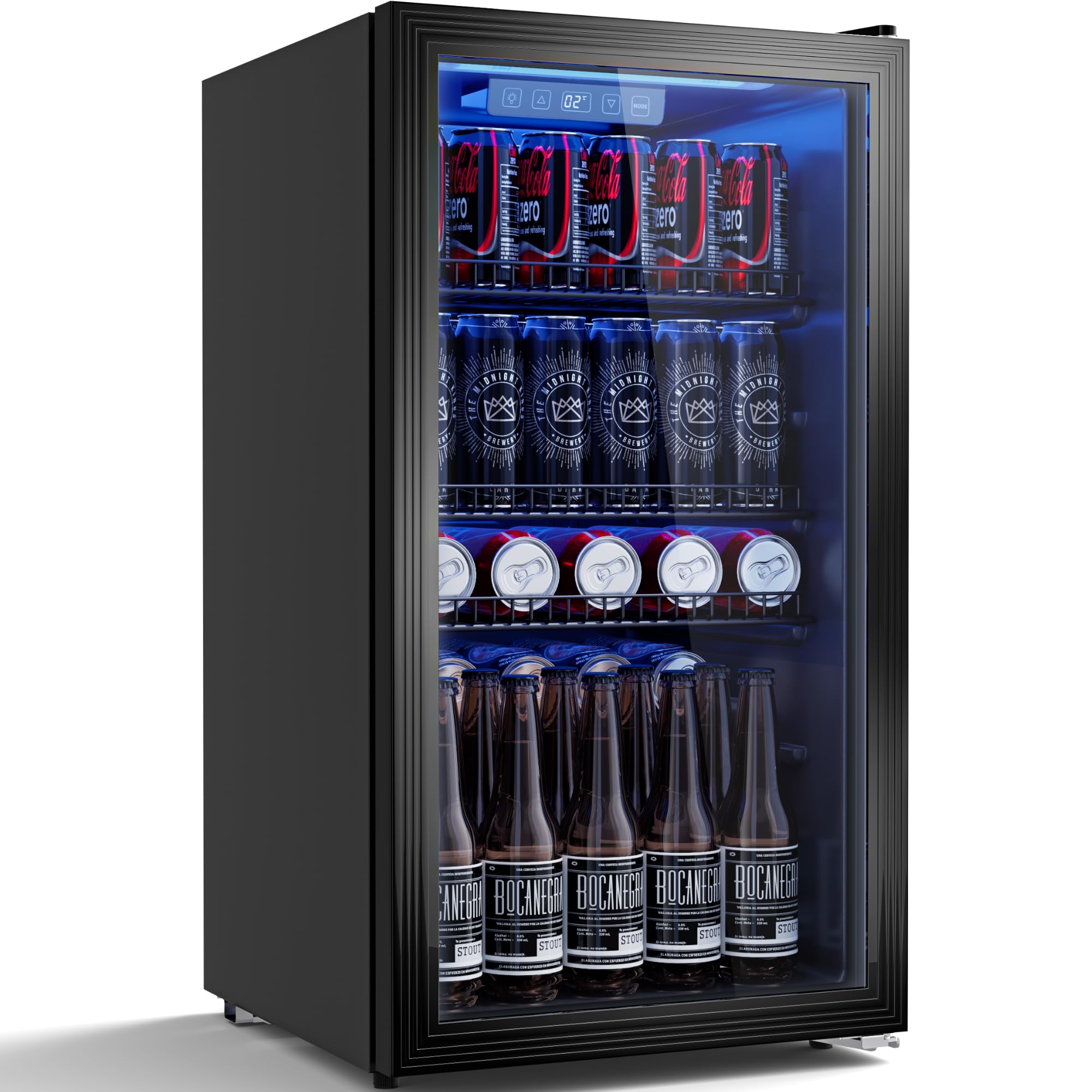 Airfish Getränkekühlschrank 90L | Frostfreie gleichmäßige Kühlung, 3 verstellbare Ablagen für 125 Dosen | Flüsterleiser Kühlschrank für Bar, Büro & Zuhause – Schwarz