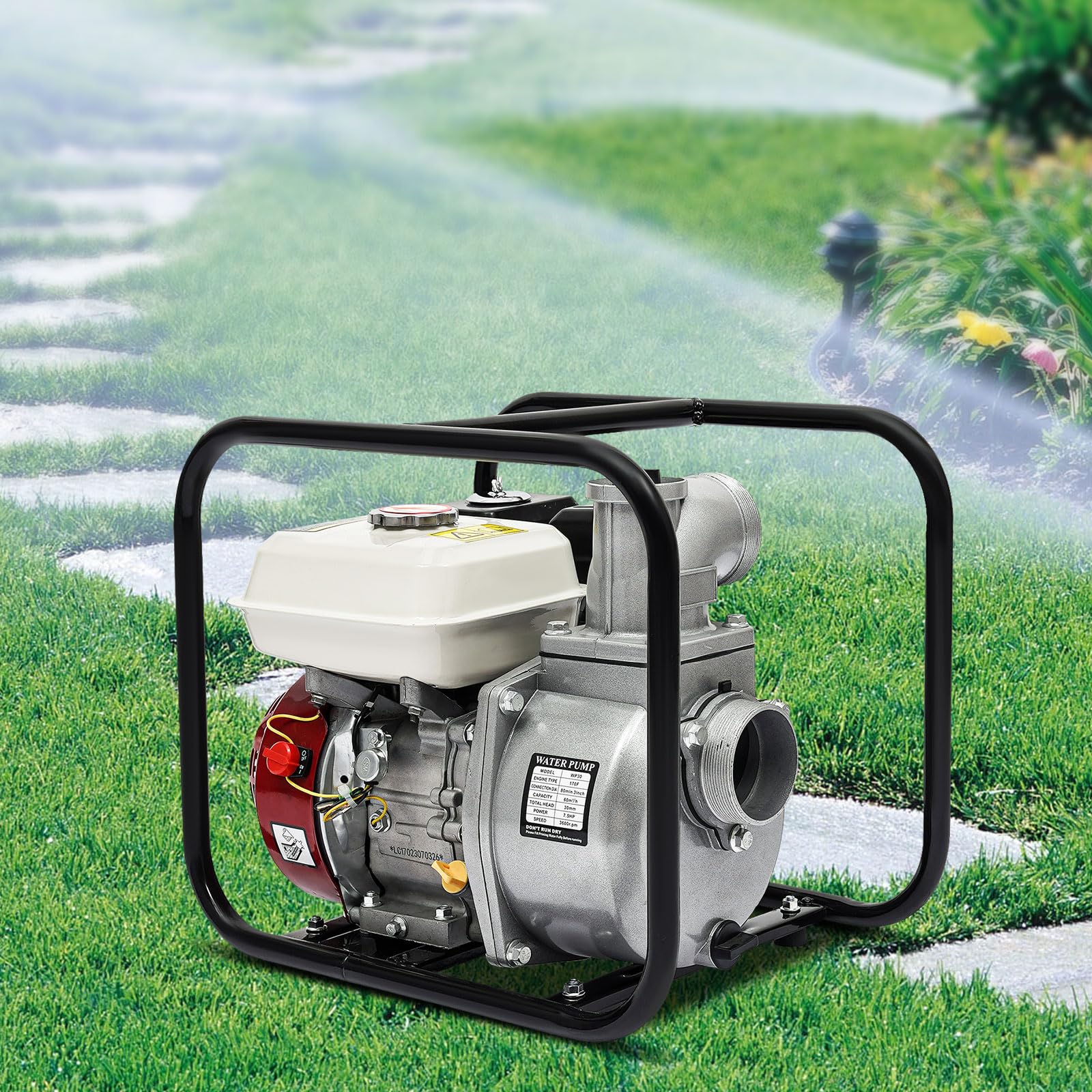 Pompa dell'acqua a gas 4 tempi 3 pollici pompa per rifiuti 210cc 7,5 HP, pompa ad acqua ad alta pressione alimentata a gas 90 piedi di sollevamento e 22 piedi di aspirazione, pompa di trasferimento