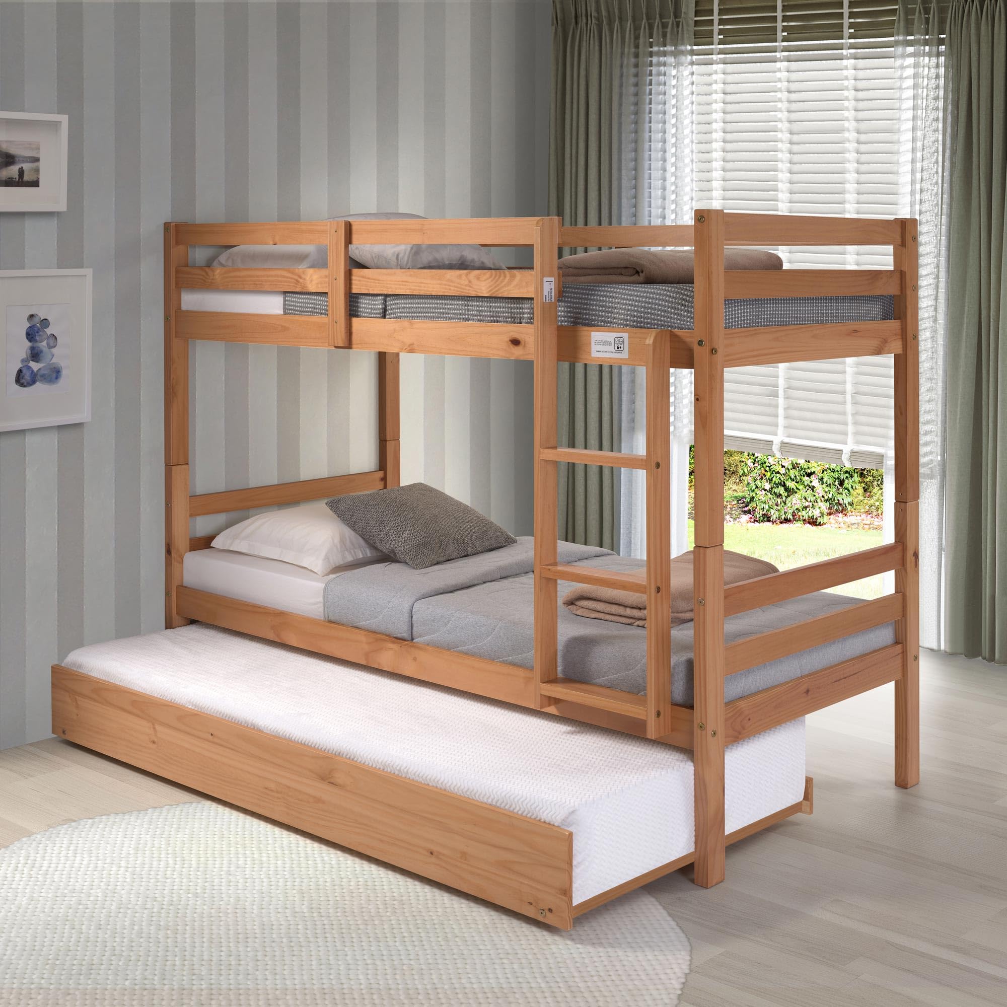 Buyqualia - Litera de Madera Color Miel Roble 154x104x199 cm | Cama Doble Compacta con Diseño Clásico para Niños y Adultos | Estructura Resistente de Pino