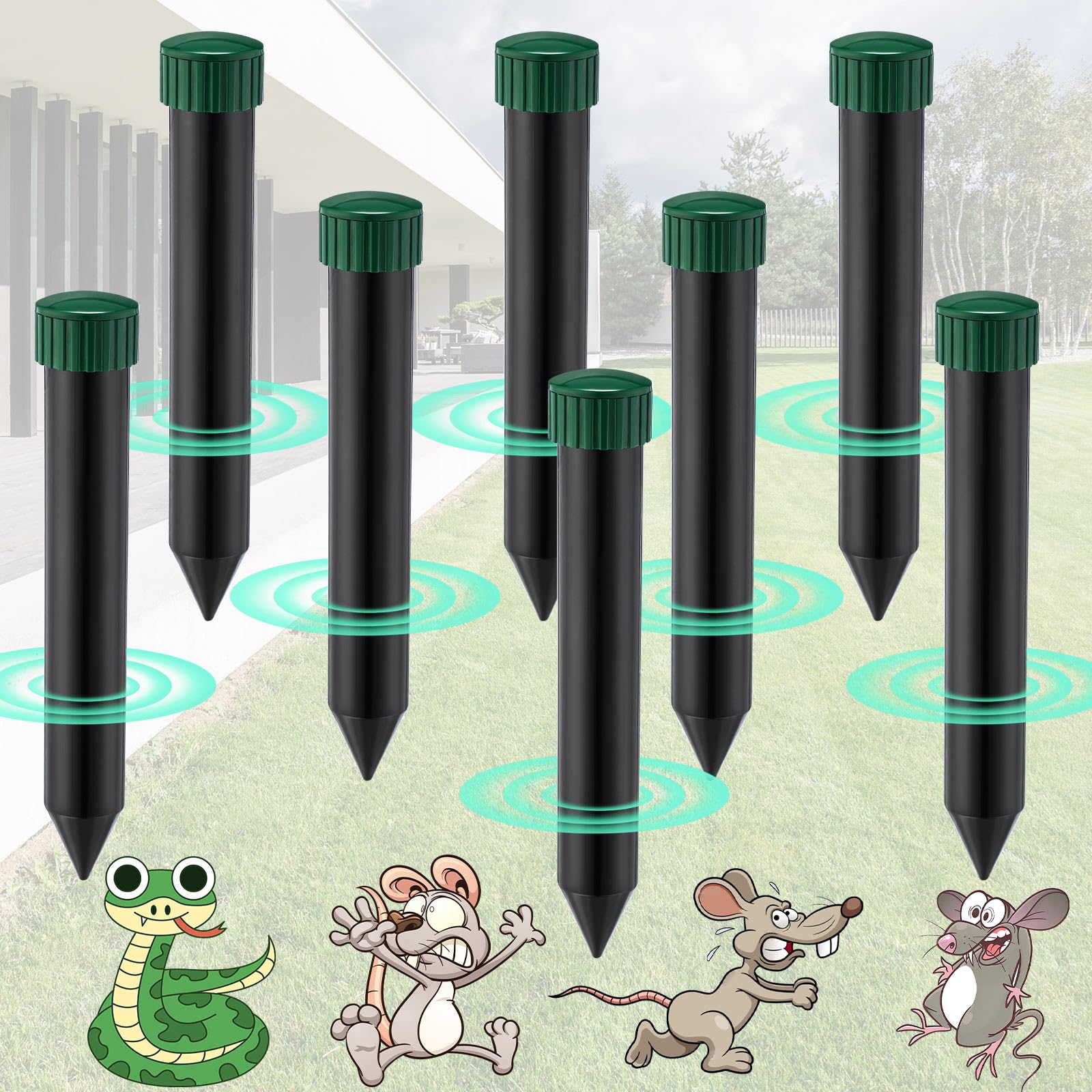 Mysora 12 Pack Sonic Mole Repellent Battery Powered, Waterproof Ultrasonic Deterrent Stakes for Outdoor Yard, Lawn, Garden(1.77 x 11, Black)