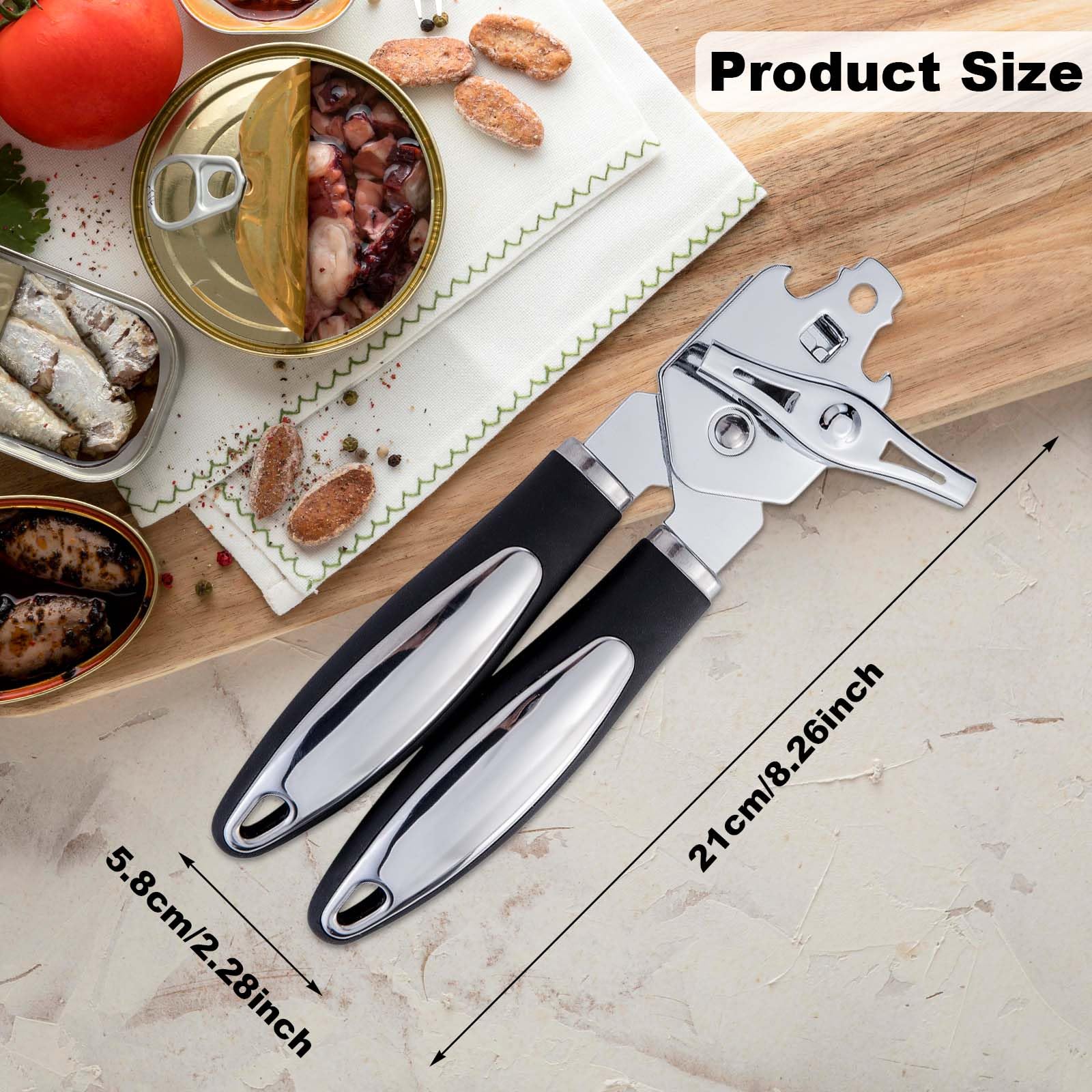Apriscatole di sicurezza, per uso alimentare, con taglio laterale manuale, con manico ergonomico e liscio, antiscivolo, per cucina e ristorante, perfetto da aprire (nero