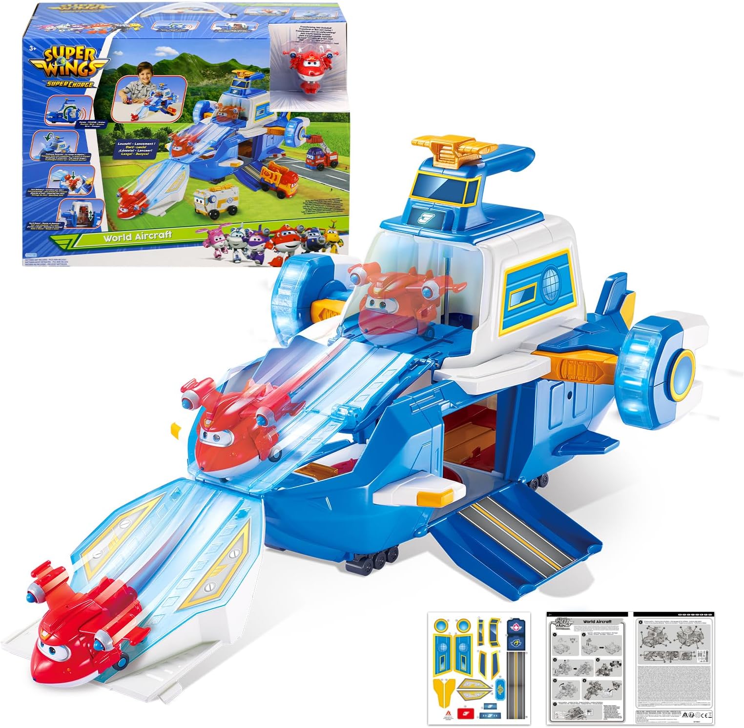 Super Wings World Aircraft Playset Season 5 + 1 Tab, Toy for Children 2 3 4 5 6 7 8 Years Old Boy Girl
