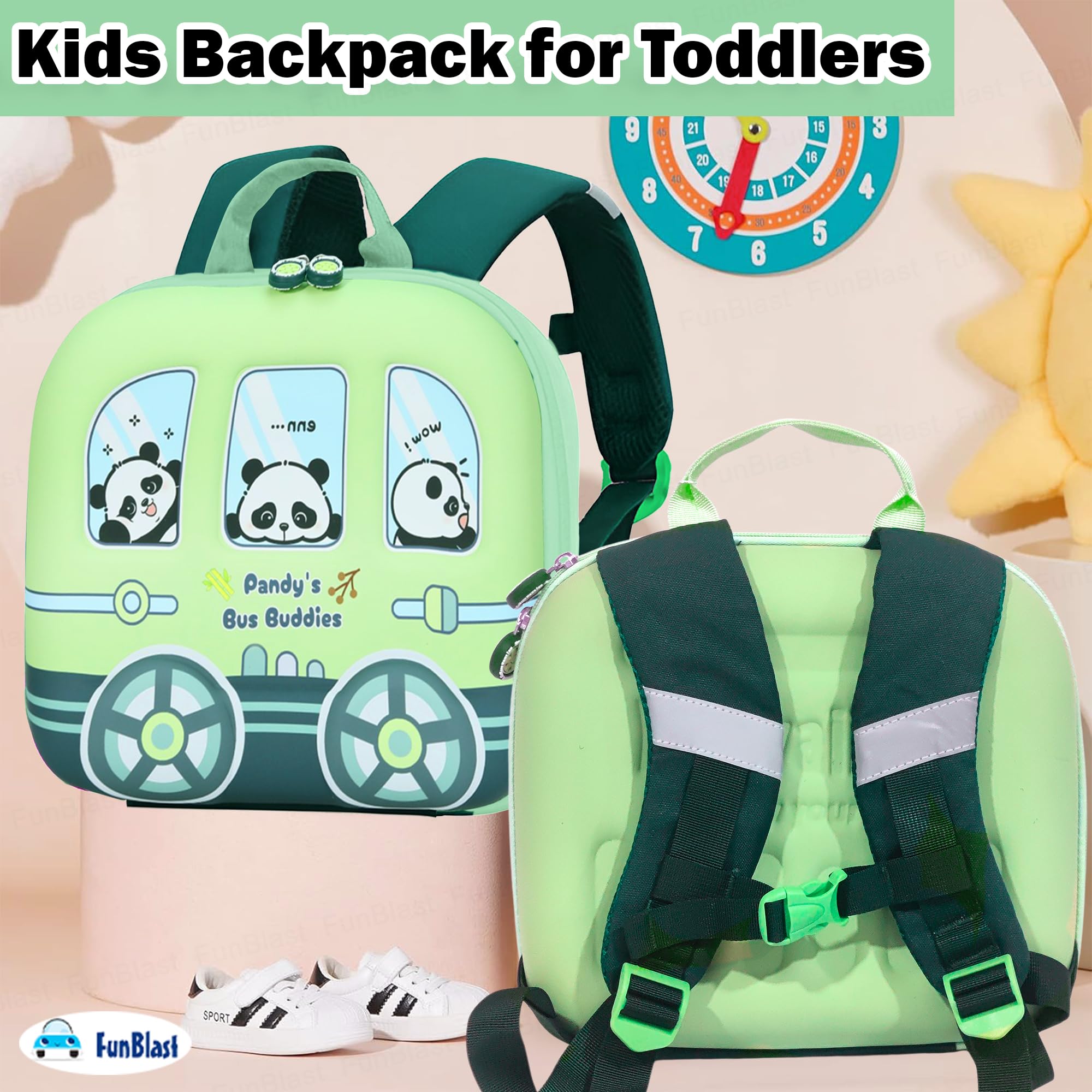 FunBlast Bagpack for Kids – Panda Design Bag for Pre-Schoolers Kids, Small Picnic Bag for Baby Boys, Lightweight Miniature Bags for 2 to 6 Years Toddlers – 26 X 28 X 8 Cm 4