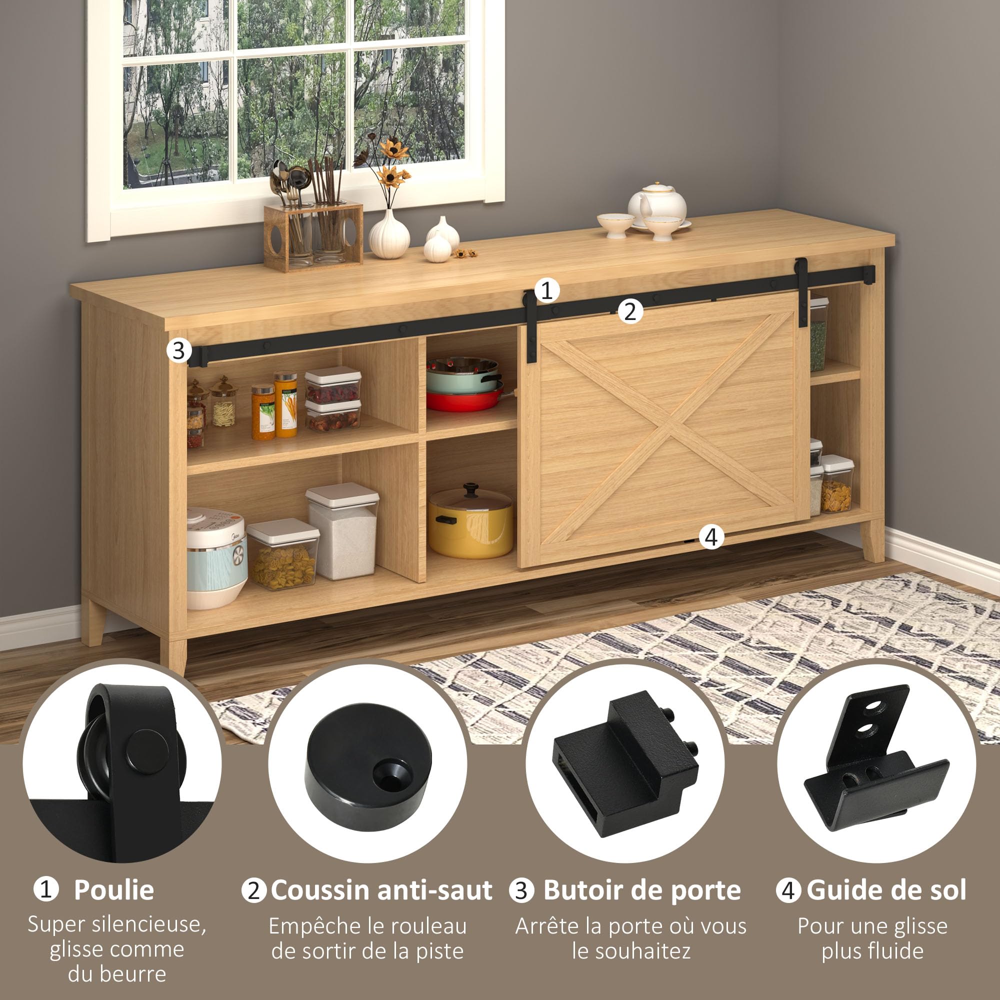 HOMCOM 200 CM Rail porte coulissante Kit Rail Porte de Grange Simple Noir