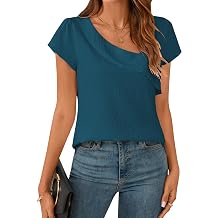 BMJL Womens Dressy Casual Blouses Asymmetrical V Neck Business Work Tops Ruffle Sleeve Summer Shirts