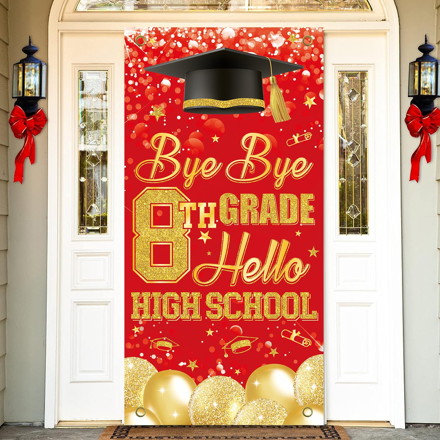 8TH Grade Graduation Decorations 2025, 8TH Grade Graduation Door Cover, Bye Bye 8TH Grade Hello High School Door Banner, 8TH Grade Grad Party Supplies