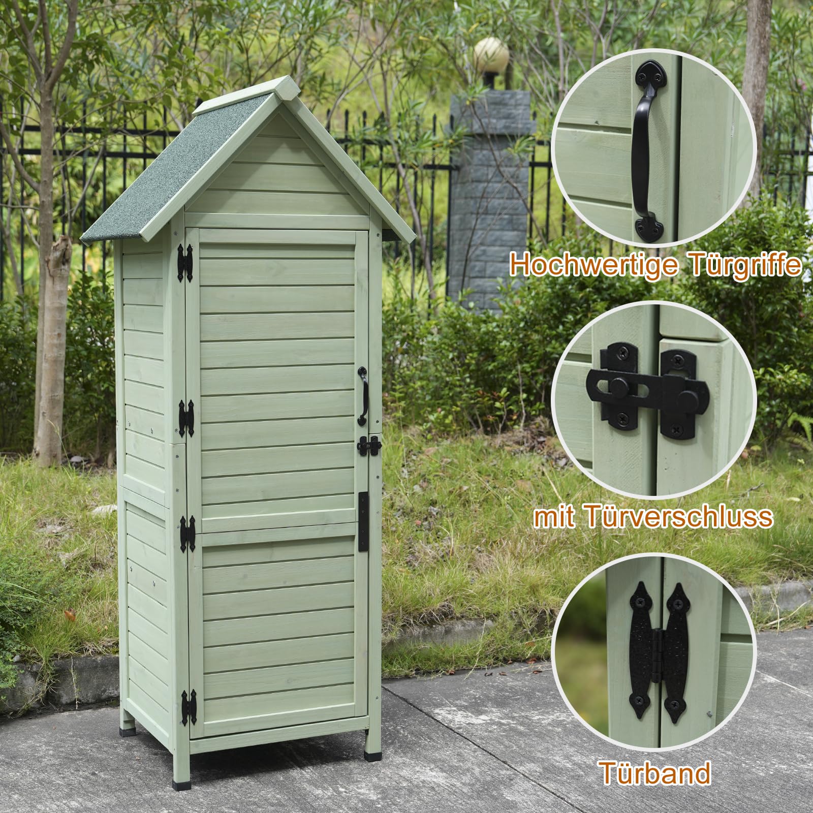 Gartenschrank Grau 3 Regalböden Asphaltdach grün