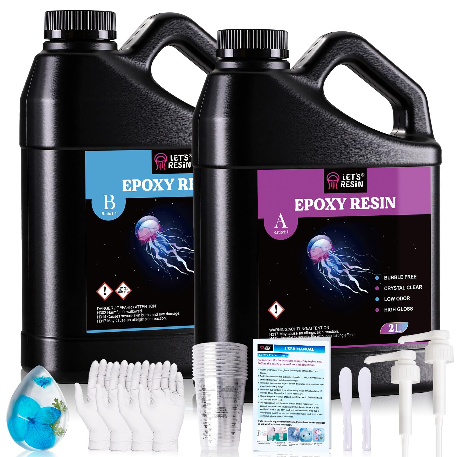 LET'S RESIN Casting Epoxy Resin Kit, 4L Crystal Clear & Bubble Free Epoxy Resin and Hardener, High Gloss Resin Kit for DIY Art, Mould Casting, Wood, Jewellery Making, Coasters, Table Top