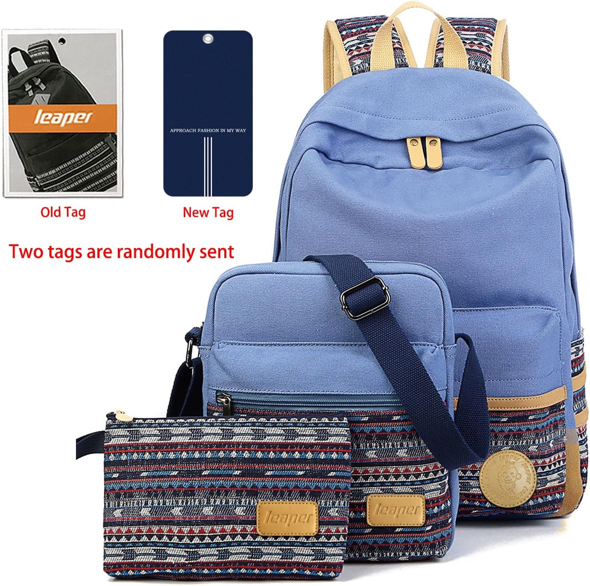 Leaper Canvas Laptop Bag Backpack Shoulder Bag Pencil Case Light Blue