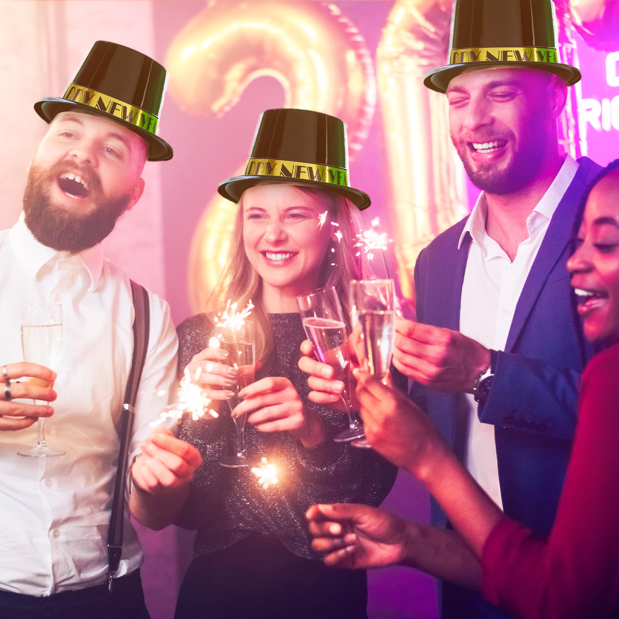 Partyhut"Happy New Years", Kunststoff, Schwarz/goldfarben