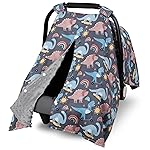 Metplus 2 in 1 Dinosaur Baby Car Seat Cover, Car Seat Canopy for Babies, Mom Multiuse Nursing Cover, Minky Baby Carrier Covers, Newborn Boy Girl, Peekaboo Opening