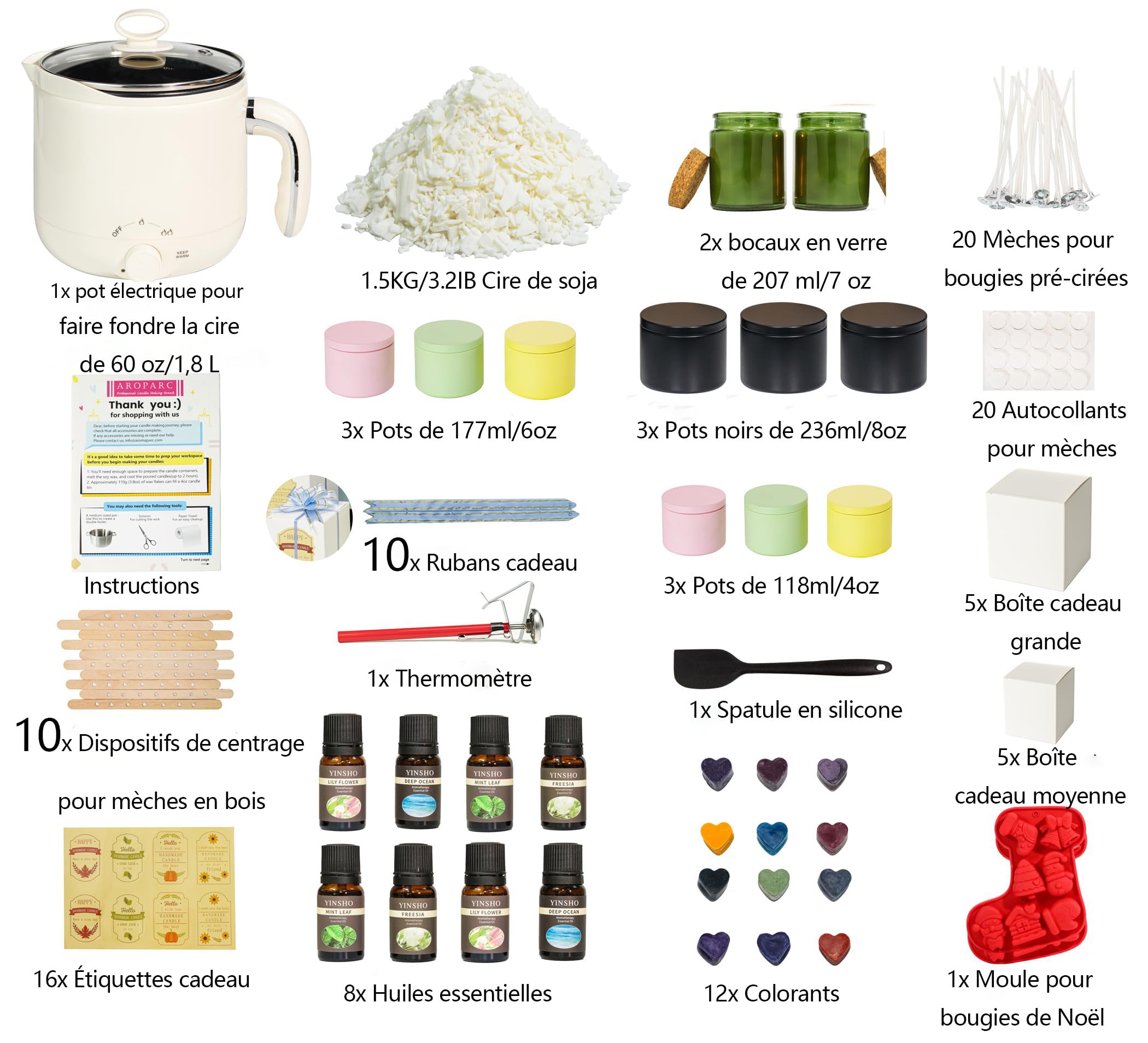 Julwhisper Kit de Fabrication de Bougies pour Adultes avec Chauffe-Cire, Kit de Fabrication de Bougies DIY pour Créer Votre Propre, Set de Cadeau de Bougie Parfumée, avec 1500g de Cire de Soja