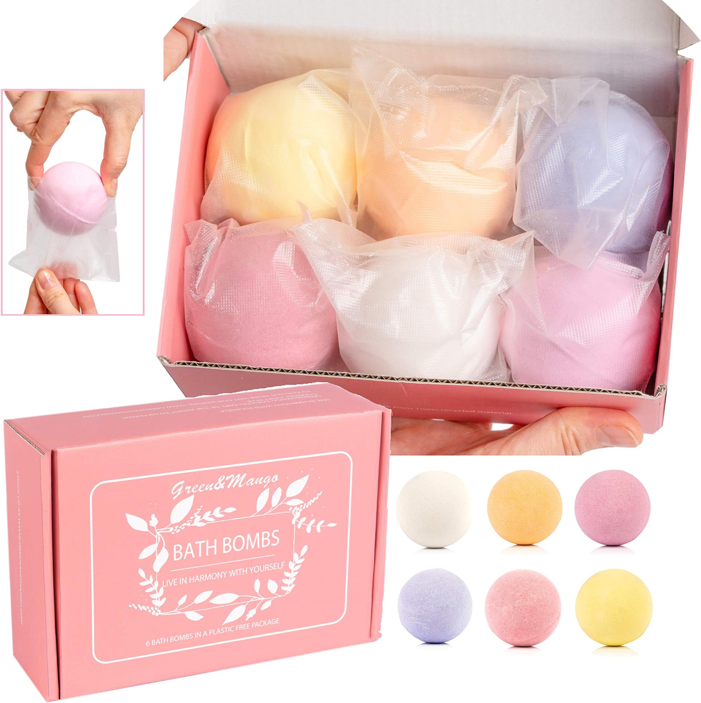 Bath Bombs Gift Set PLASTIC FREE, Organic, For Her, Him, Women, Men, Kids, Eco friendly, Natural & Vegan 6 Pcs