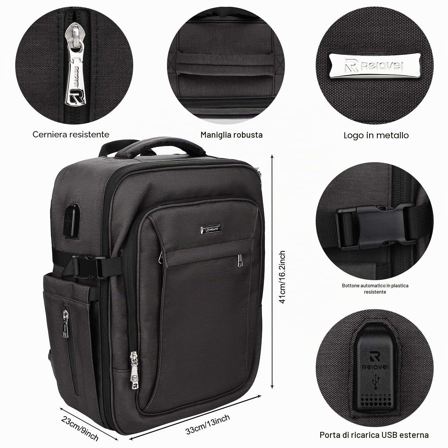 Relavel Borsa per trucco portatile da viaggio, grande organizzatore professionale con cinghia regolabile e separatori